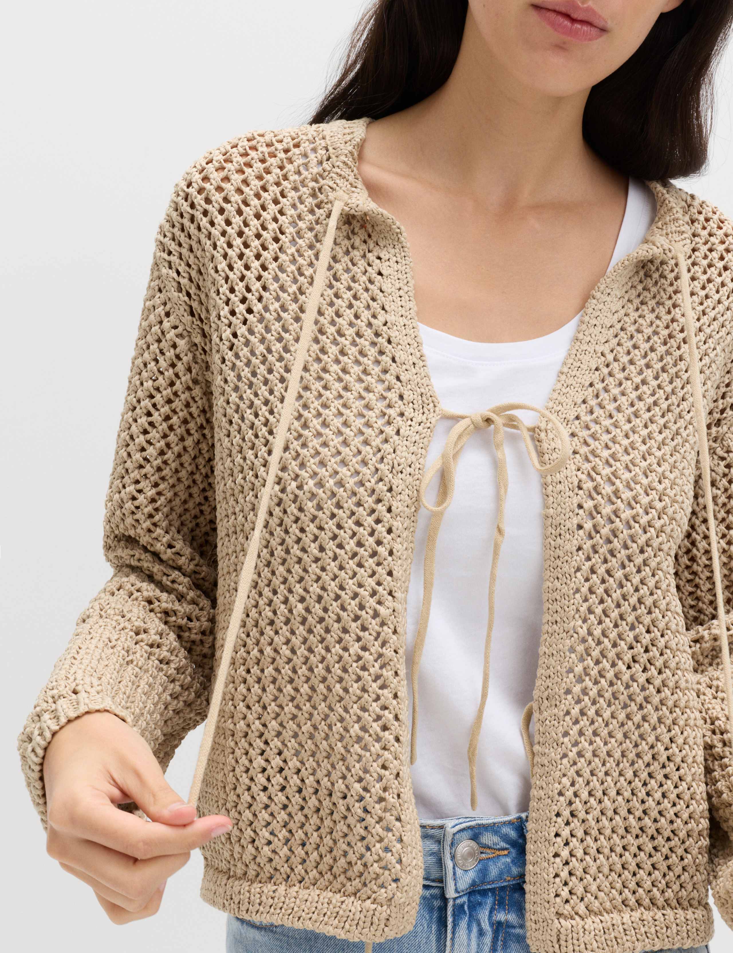 Textured Tie Front Slim Fit Cropped Cardigan 5 of 5