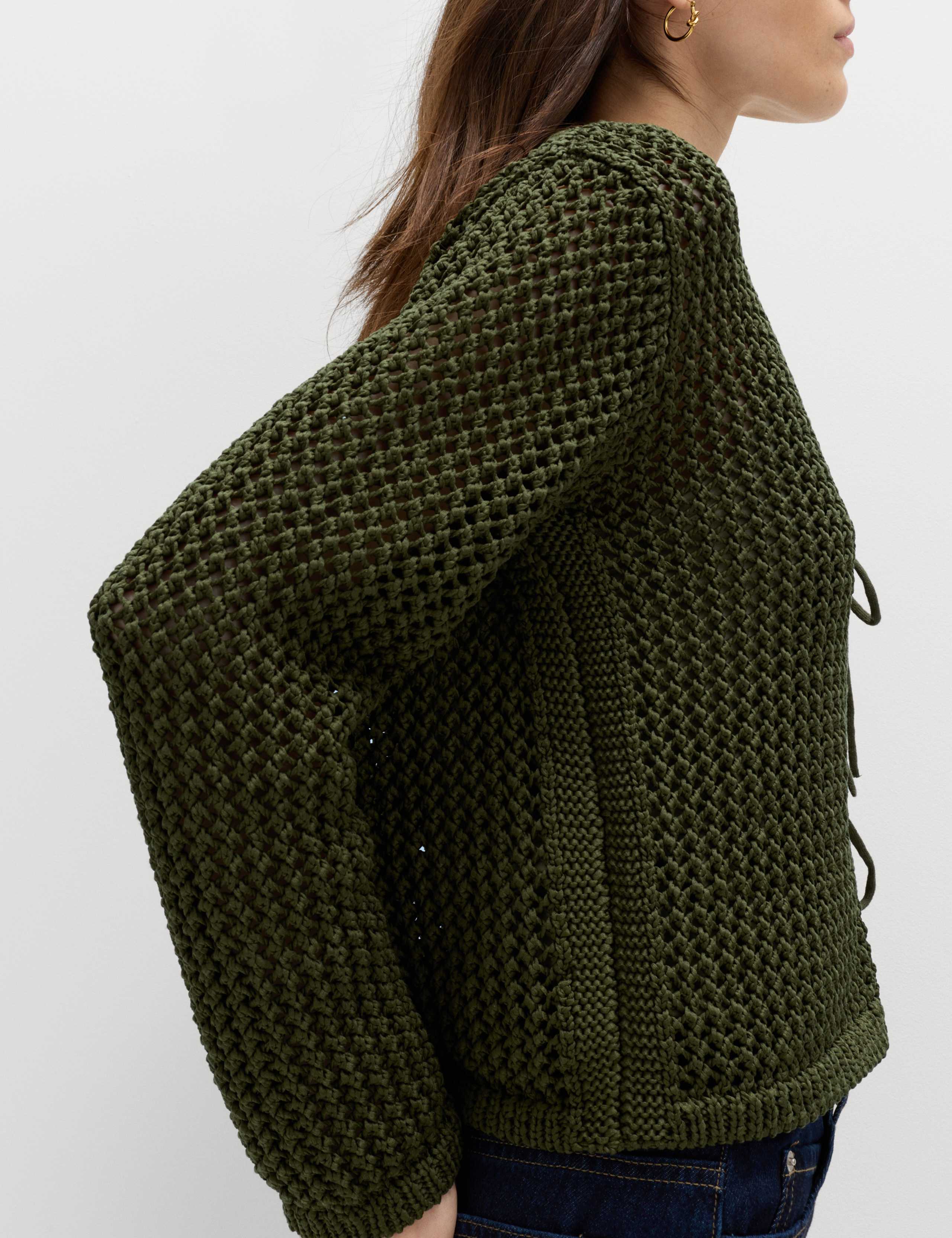 Textured Tie Front Slim Fit Cropped Cardigan 4 of 6