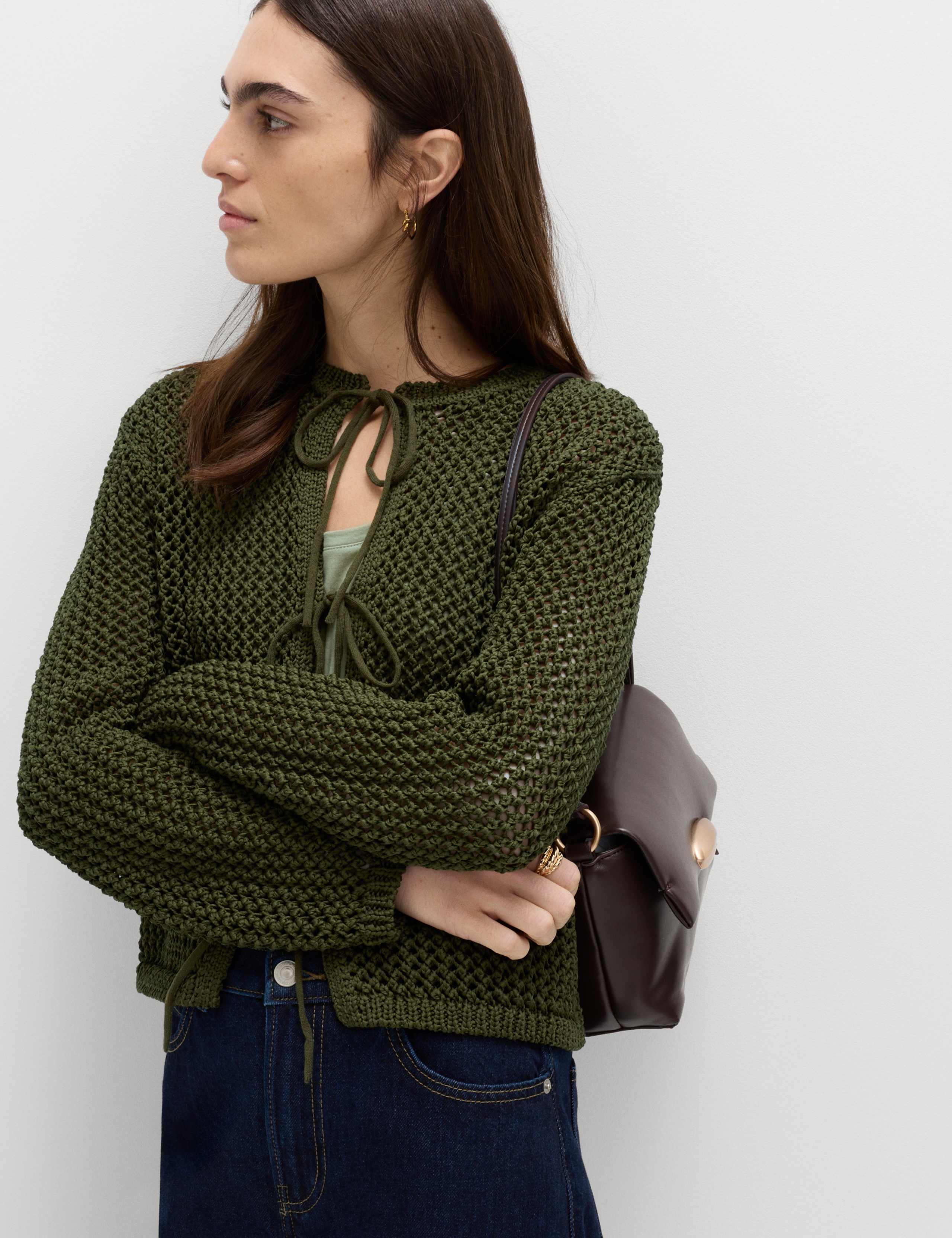 Textured Tie Front Slim Fit Cropped Cardigan 5 of 6