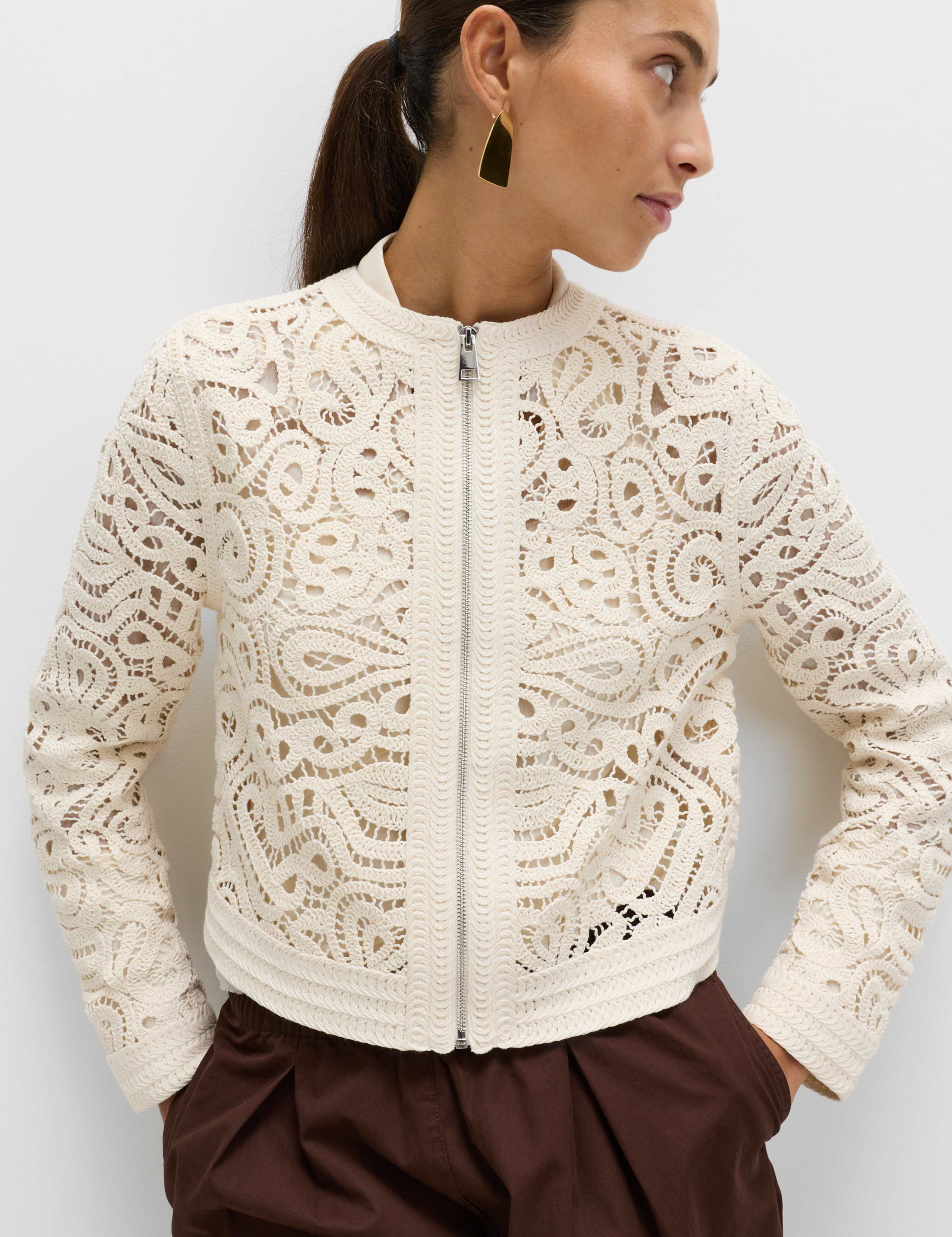 Cotton Rich Textured Cropped Knitted Jacket 7 of 7