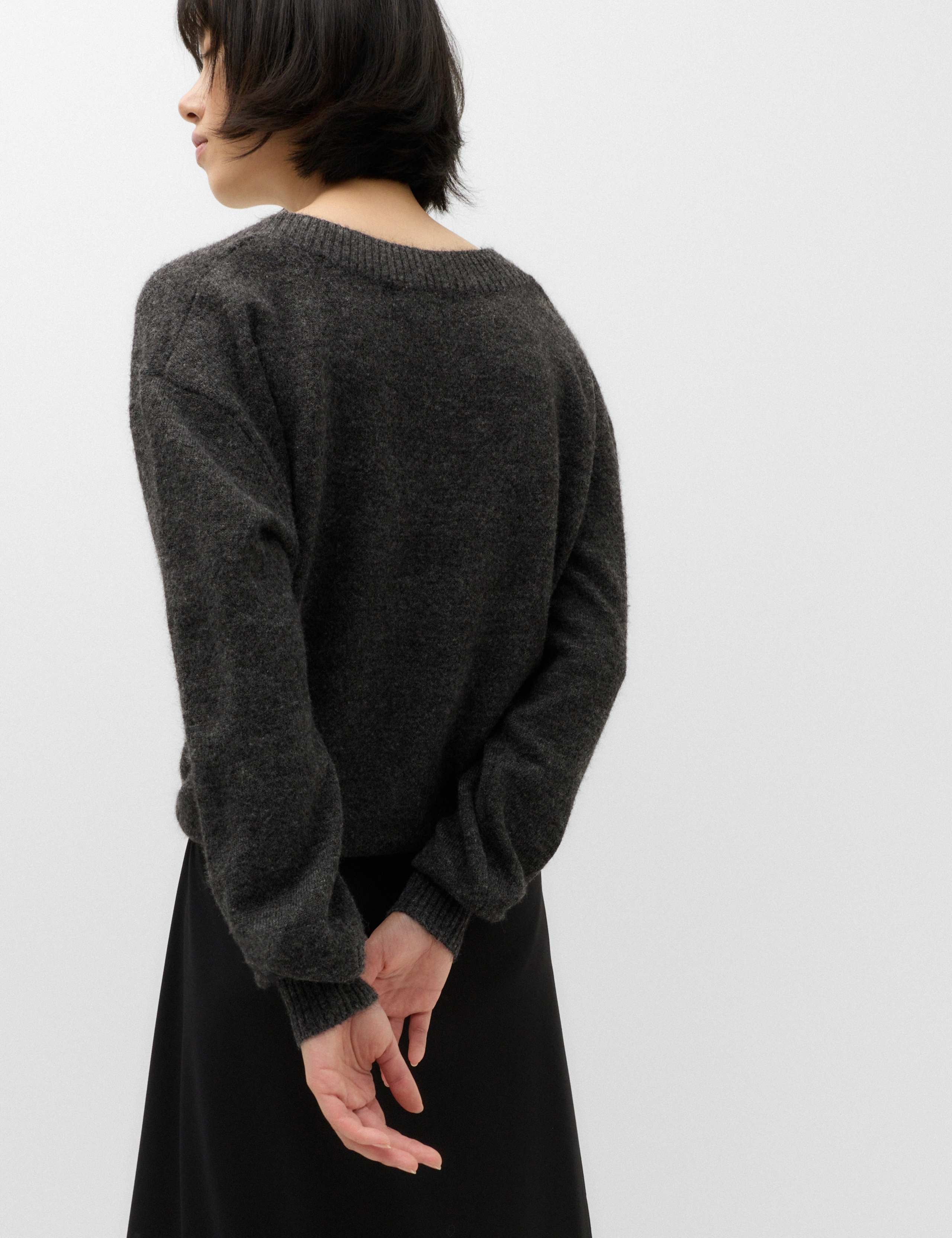 Ribbed V-Neck Double Layer Jumper with Wool 4 of 6