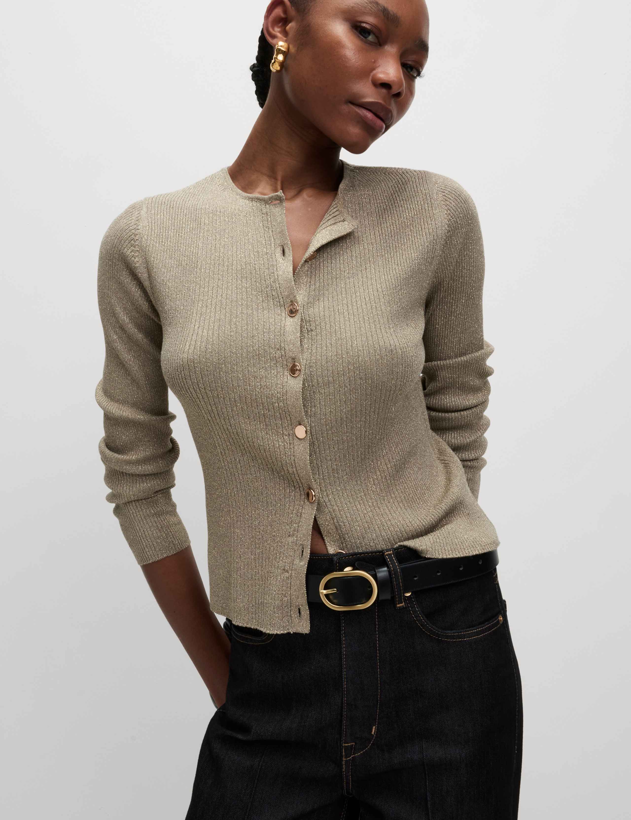 Metallic Crew Neck Slim Fit Cardigan 4 of 7