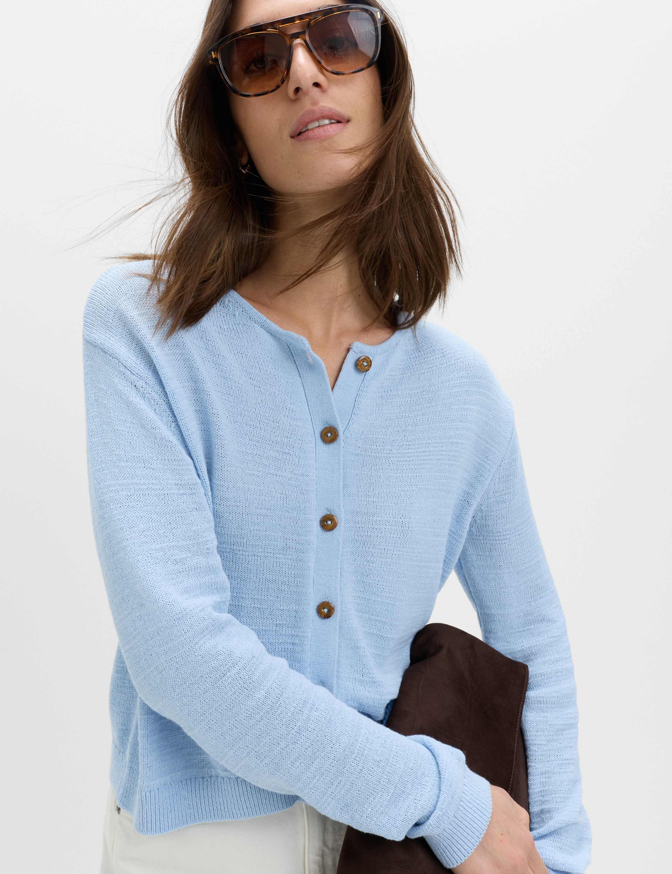 Cotton Rich Button Through Cropped Cardigan 1 of 7