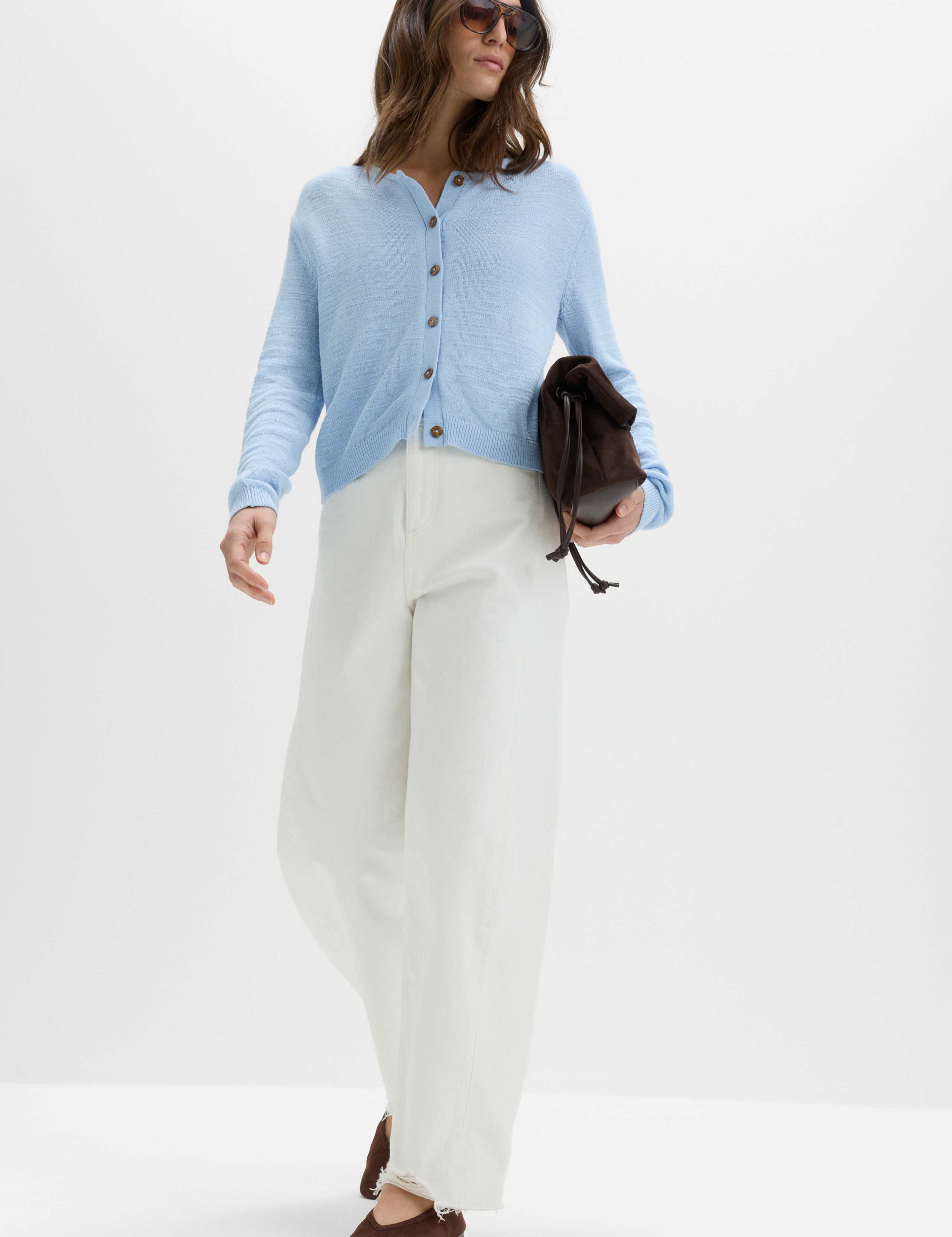 Cotton Rich Button Through Cropped Cardigan 5 of 7