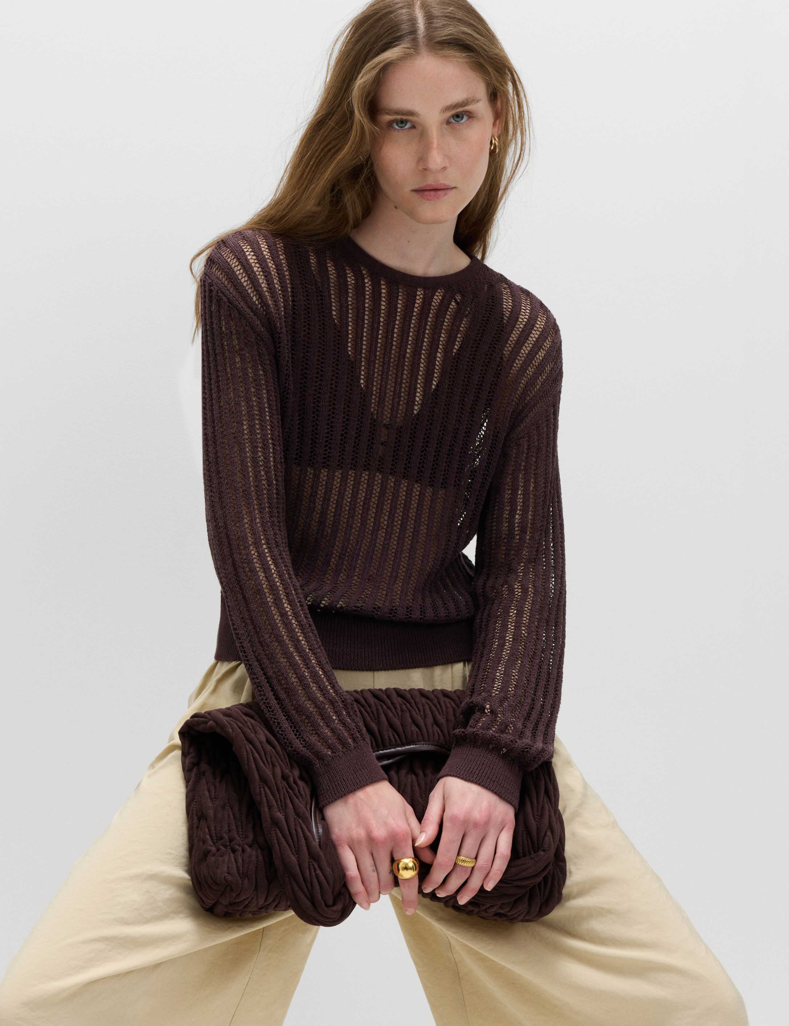 Cotton Rich Textured Crew Neck Jumper 1 of 5