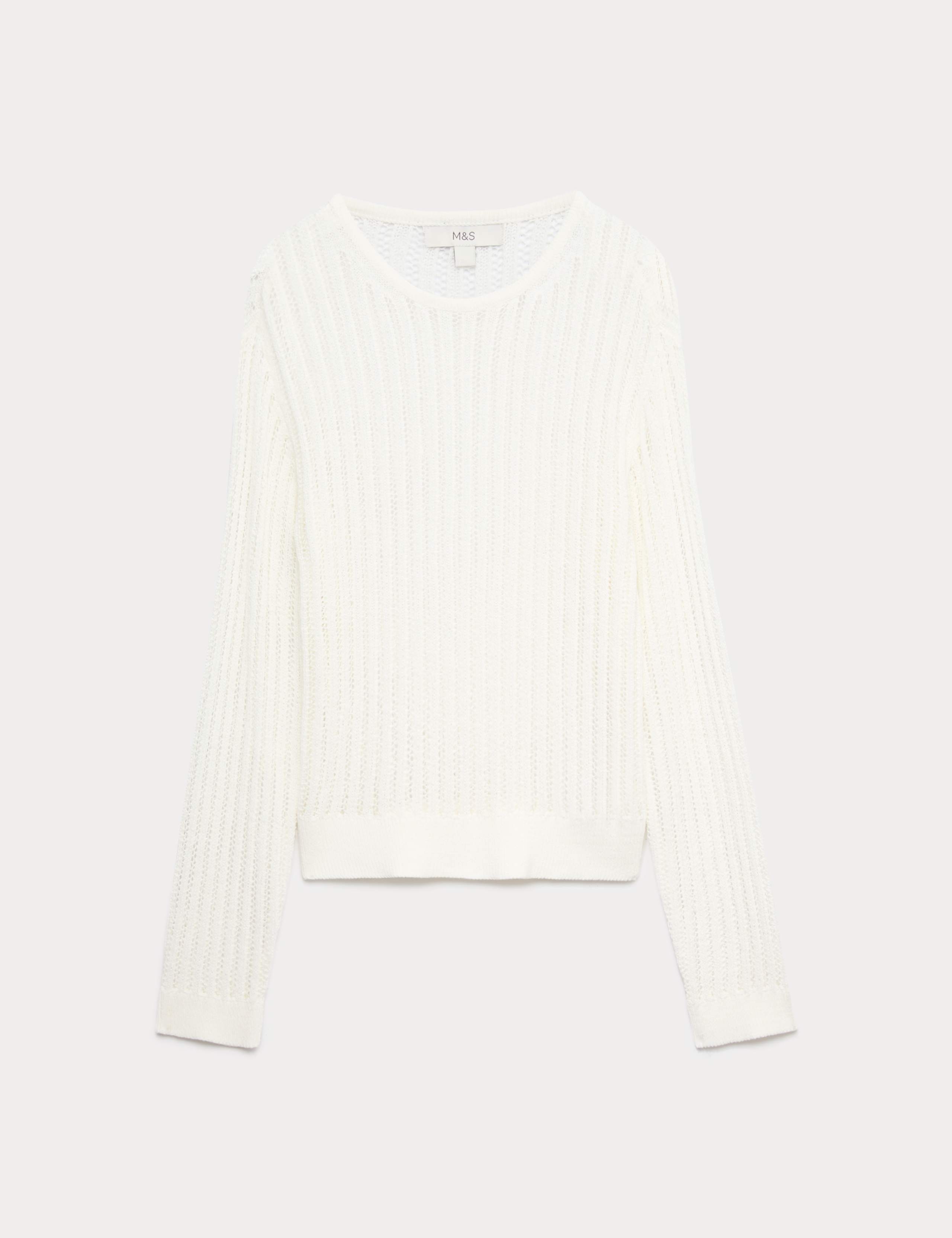 Cotton Rich Textured Crew Neck Jumper 2 of 6