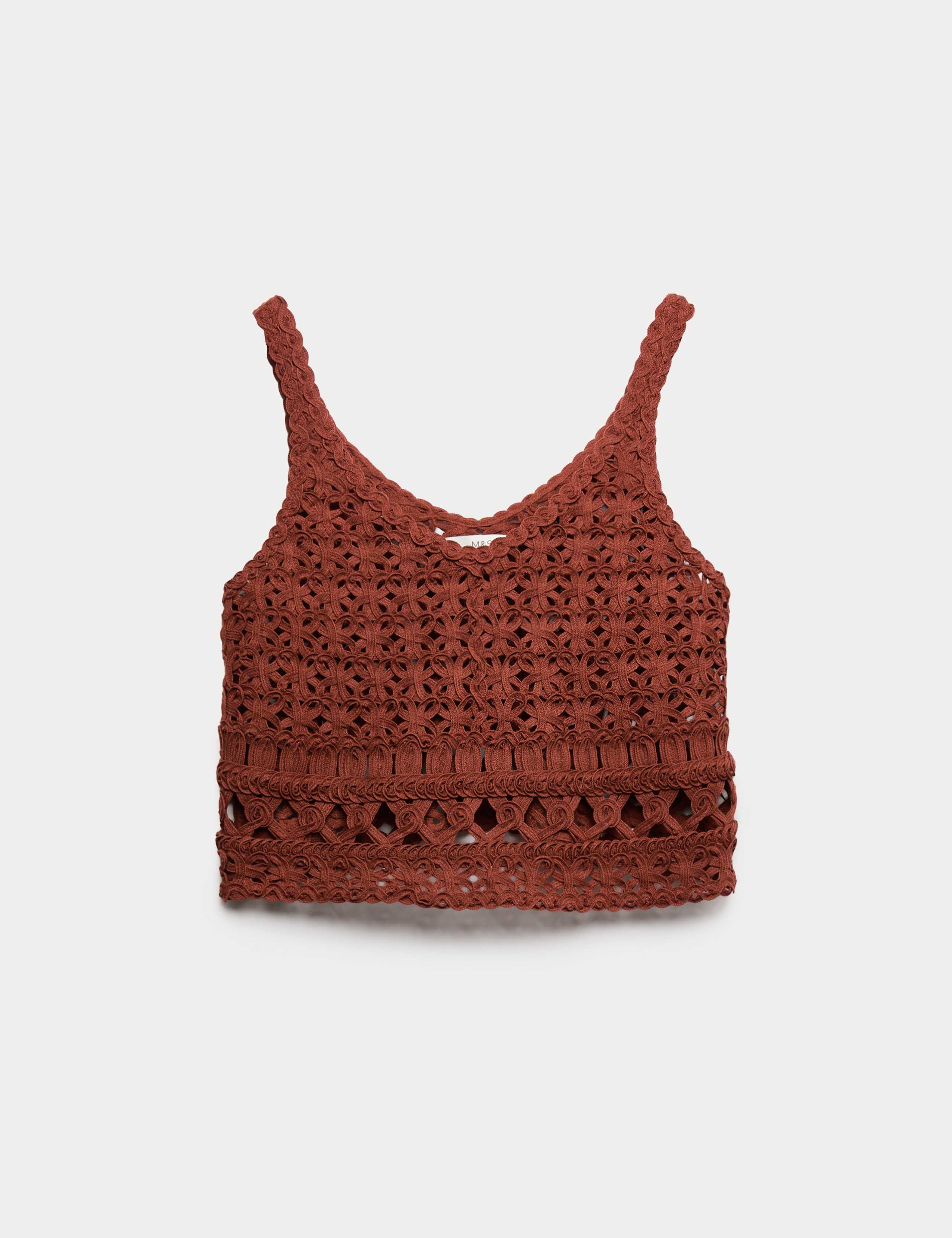 Crochet-Style Cropped Knitted Top 2 of 7
