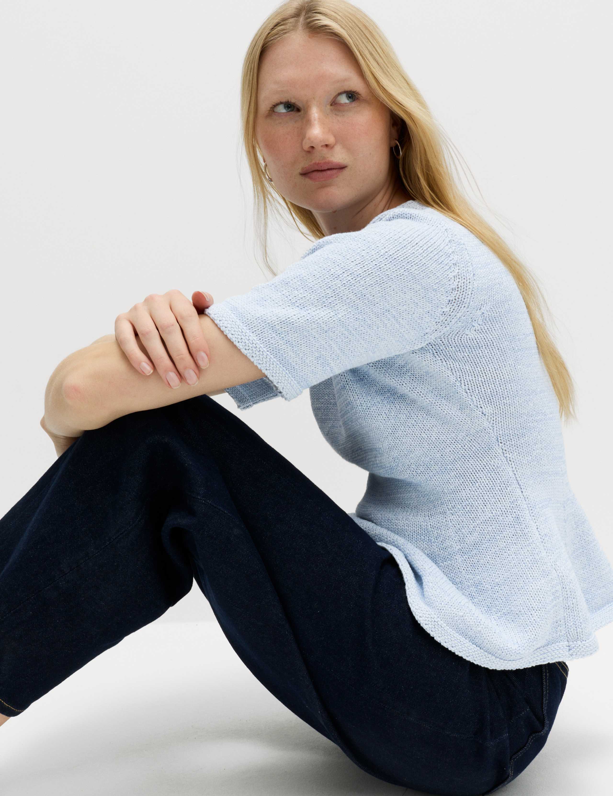 Cotton-Rich Peplum Knitted Top 4 of 7