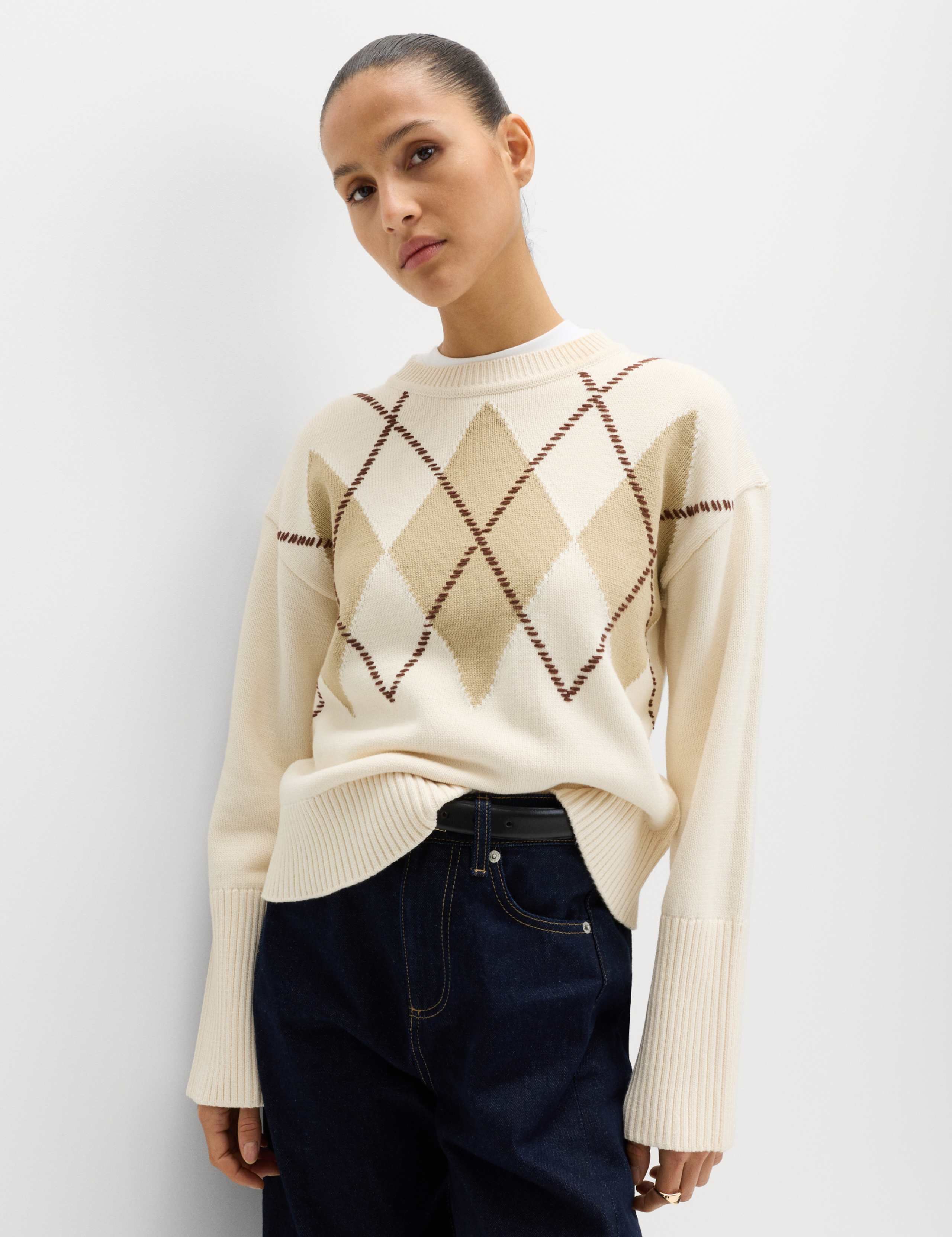 Cotton Rich Argyle Crew Neck Jumper 1 of 6