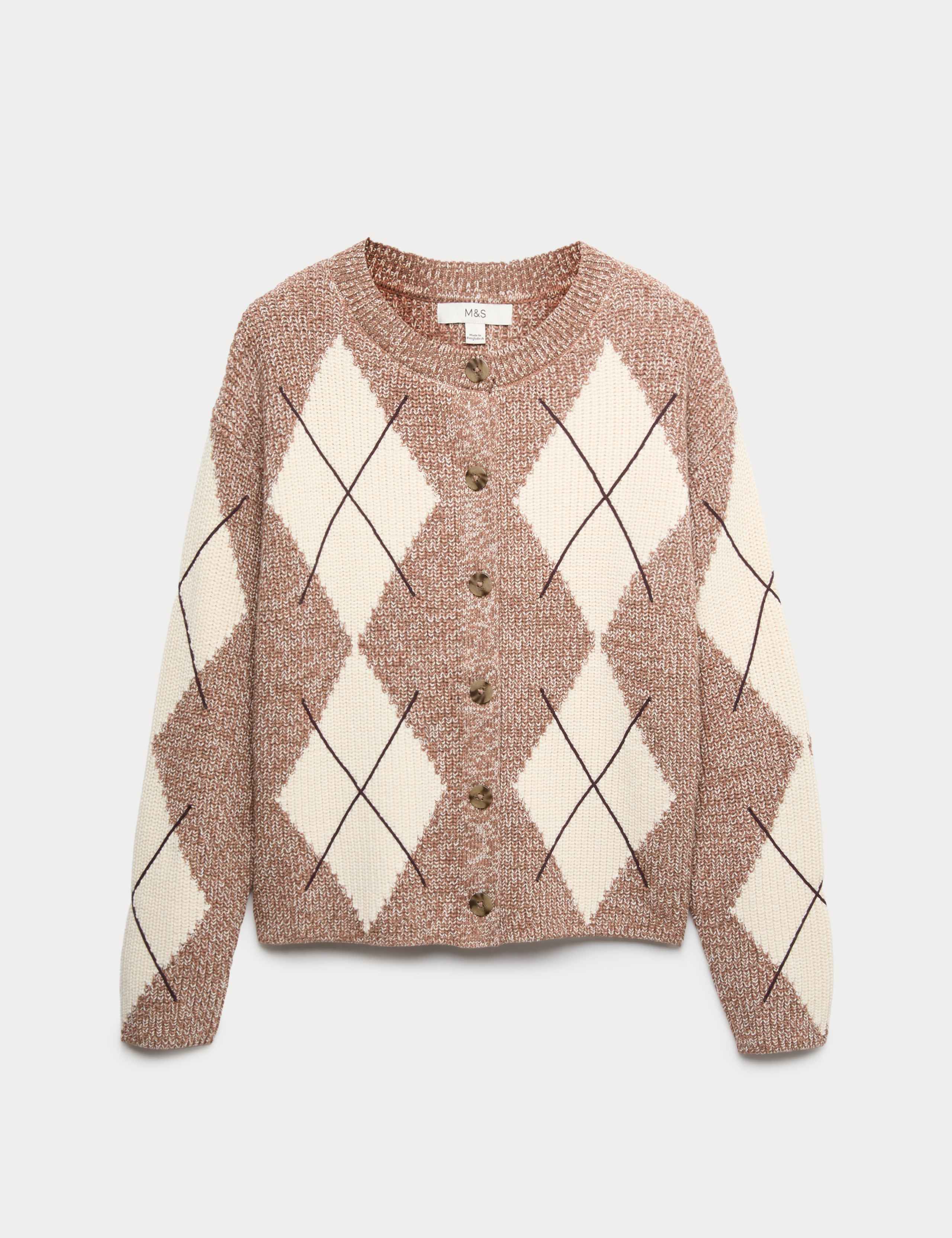 Cotton Rich Argyle Crew Neck Cardigan 1 of 1