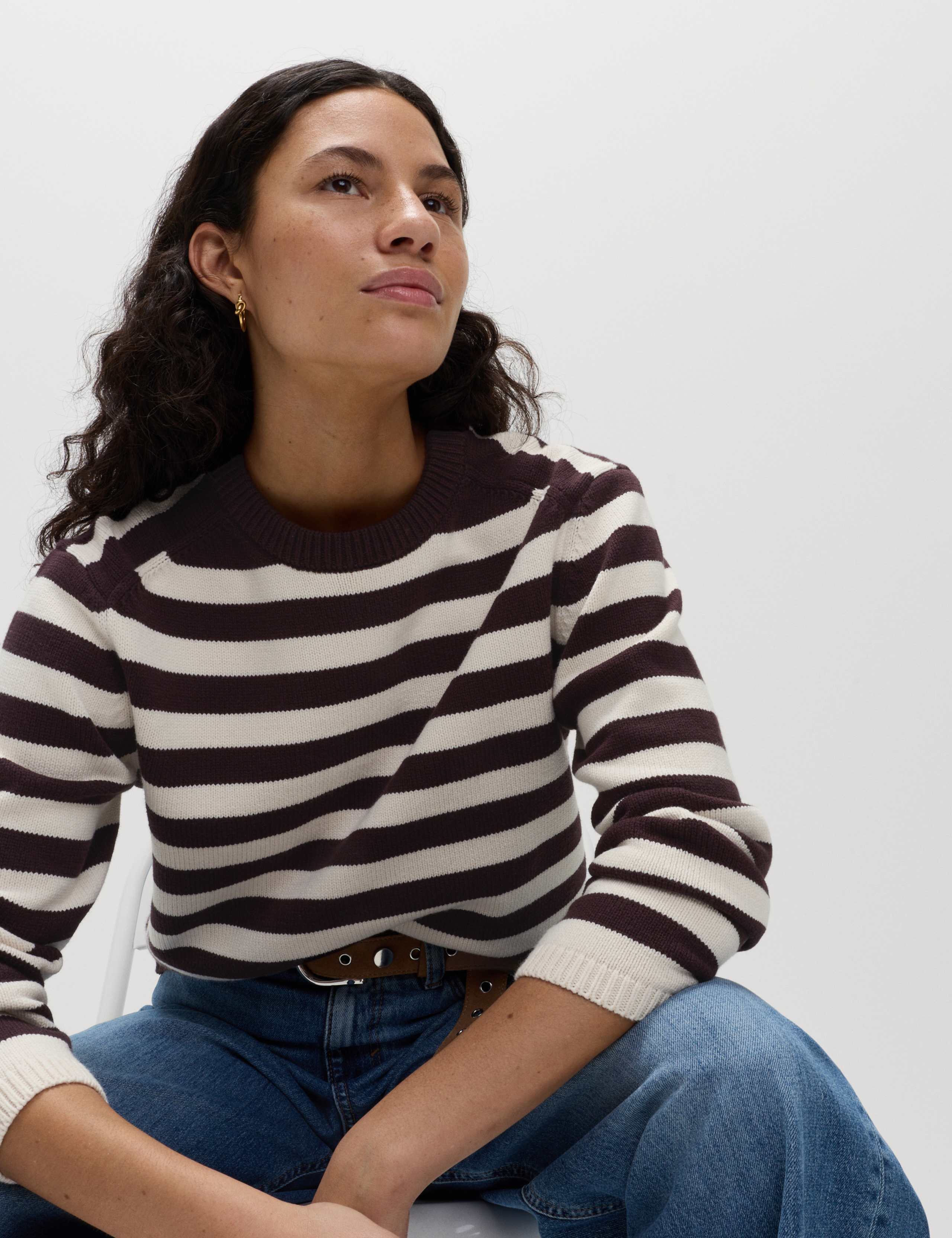 Cotton Rich Striped Cropped Jumper 1 of 4