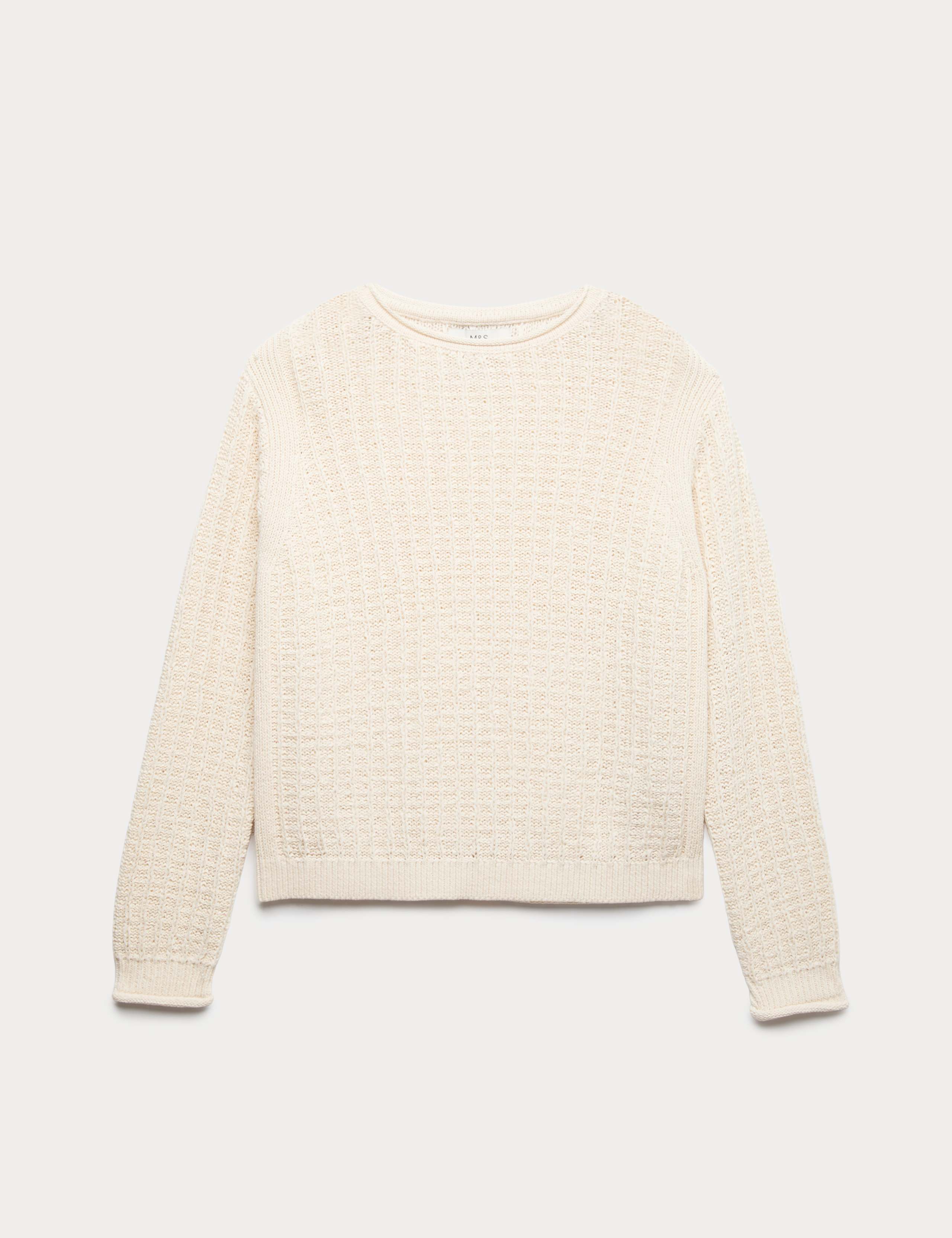 Cotton Rich Textured Crew Neck Jumper 2 of 6