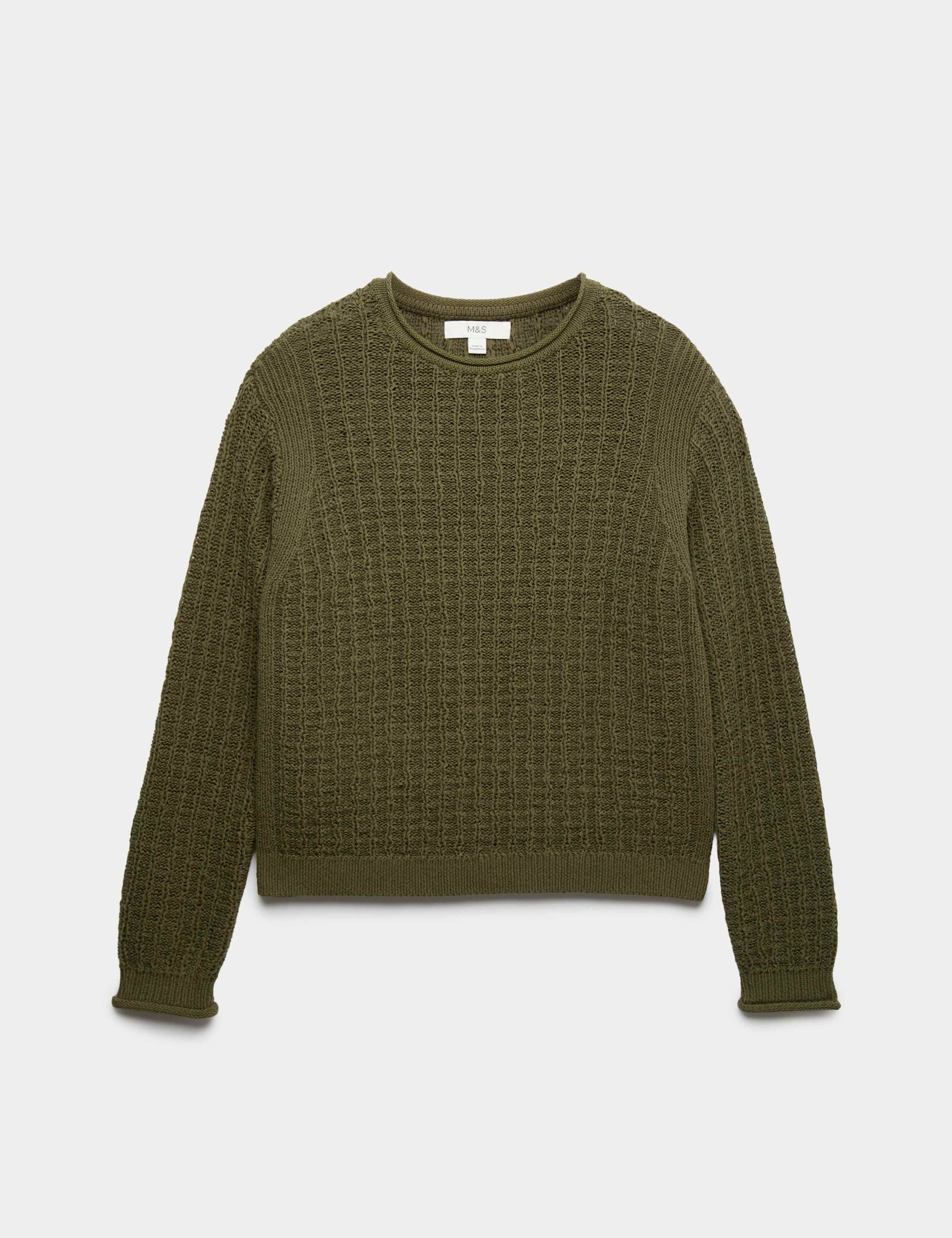 Cotton Rich Textured Crew Neck Jumper 2 of 6