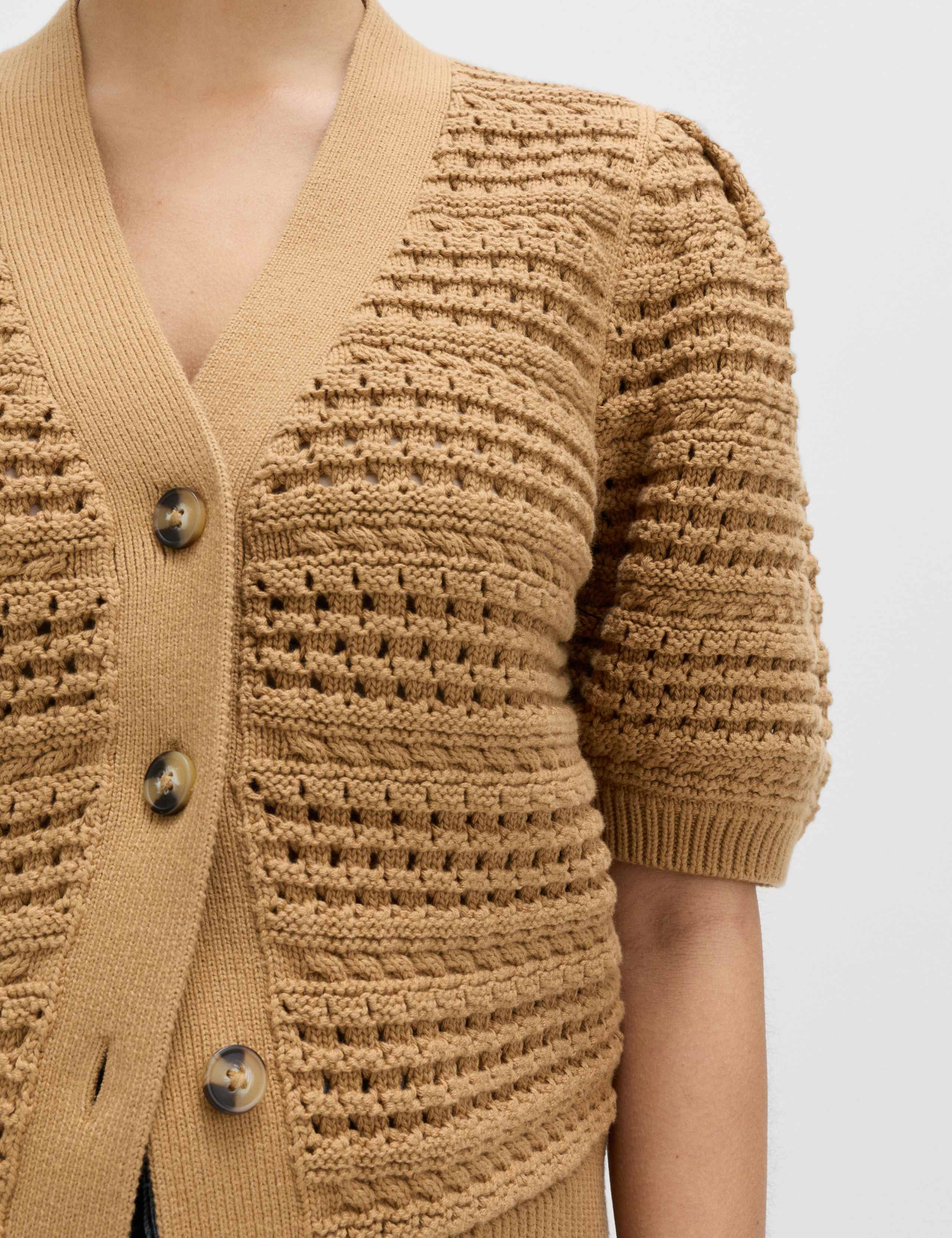 Pure Cotton Puff Sleeve Cropped Cardigan 2 of 5