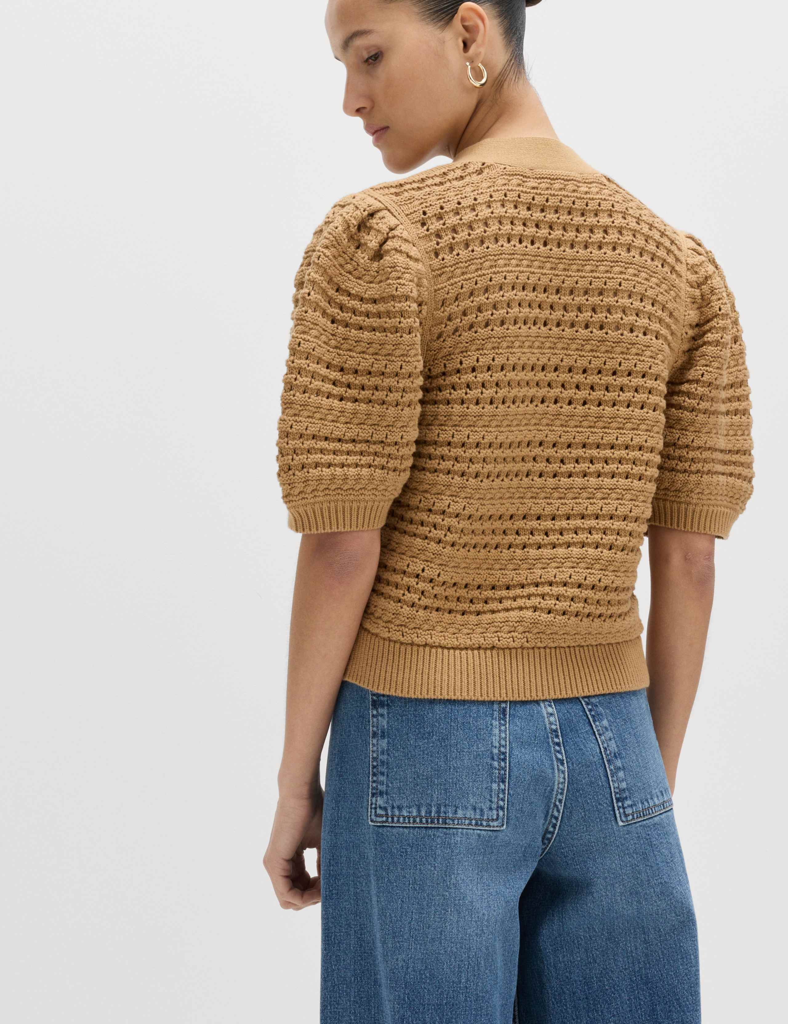 Pure Cotton Puff Sleeve Cropped Cardigan 5 of 5