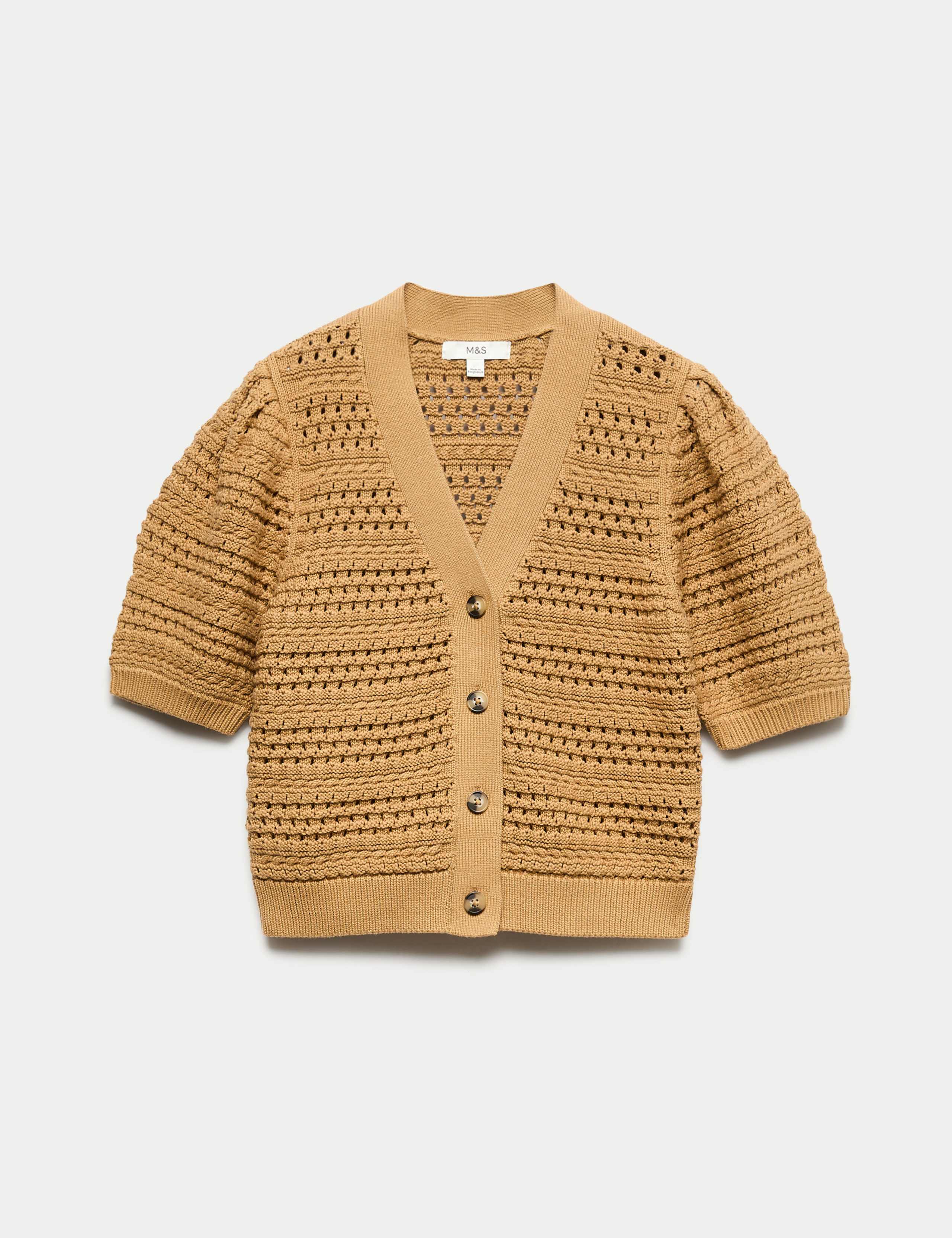 Pure Cotton Puff Sleeve Cropped Cardigan 2 of 6
