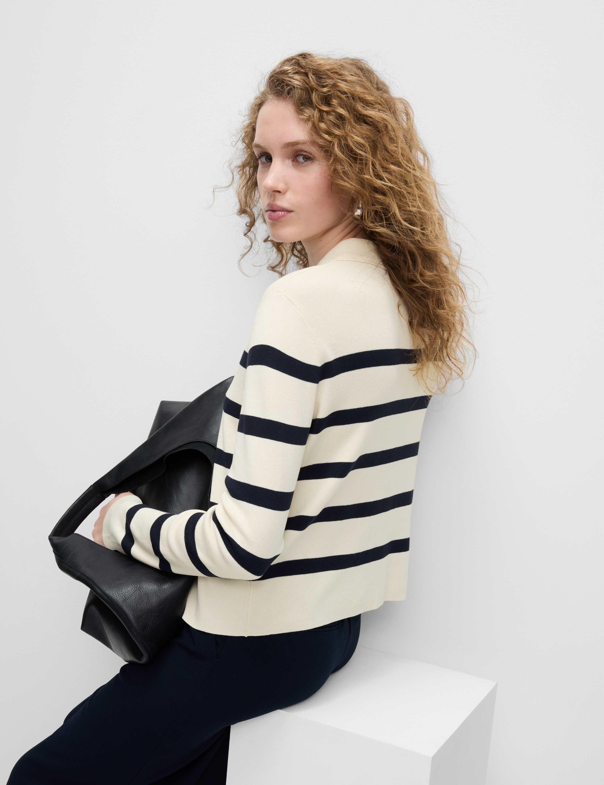 Striped Knitted Collared Button Front Cardigan 5 of 6