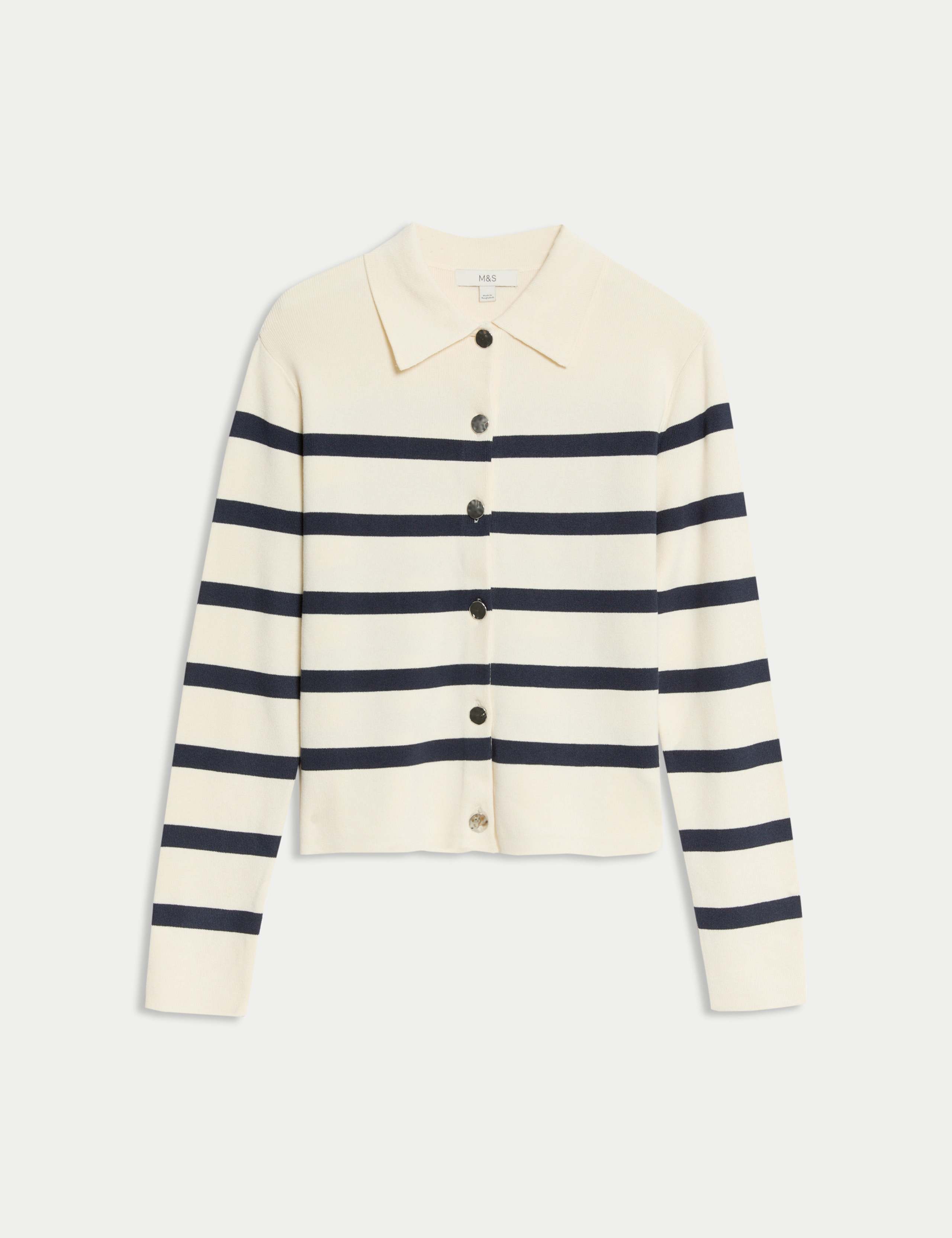 Striped Knitted Collared Button Front Cardigan 2 of 6