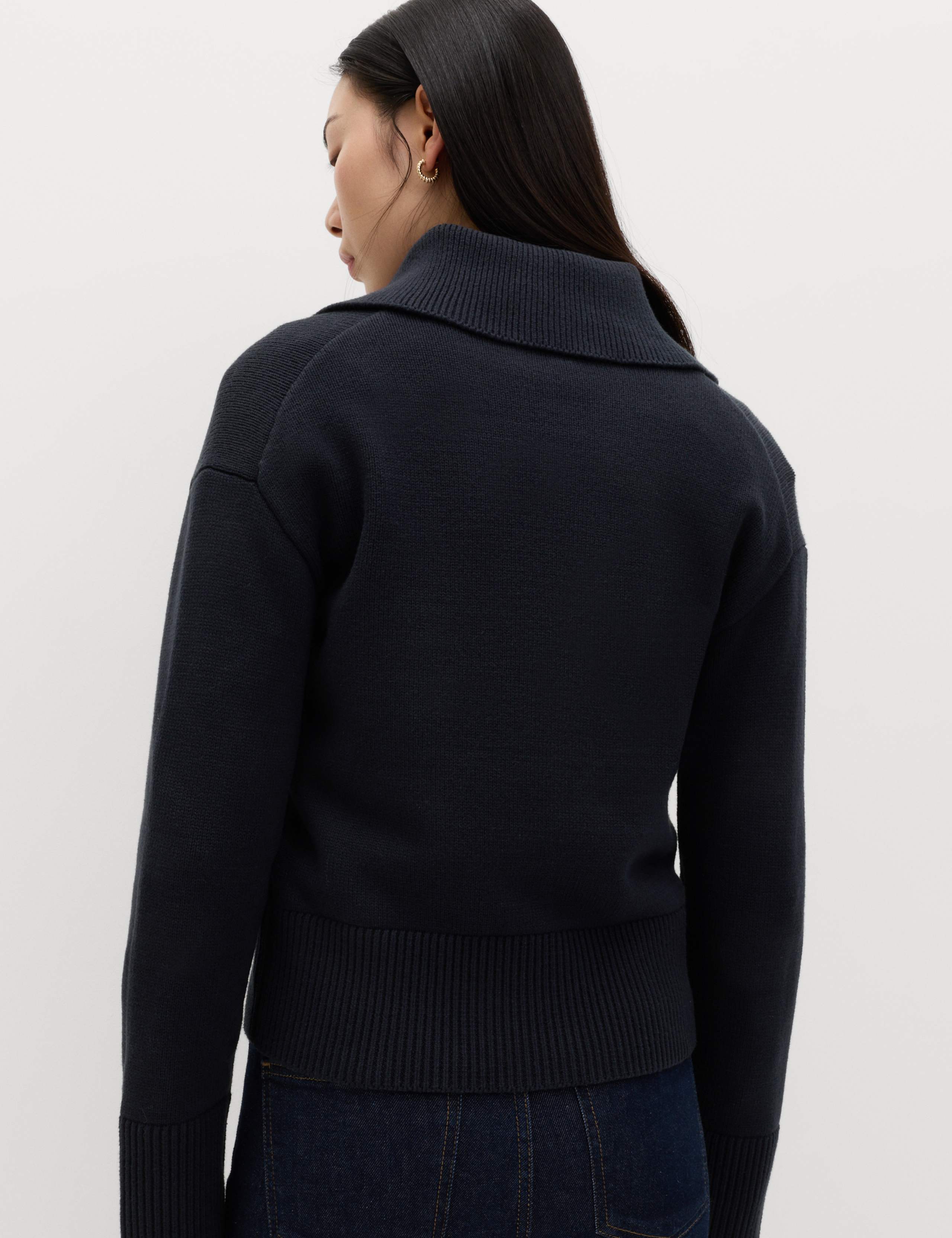 Cotton Rich Pocket Detail Collared Knitted Jacket 6 of 6