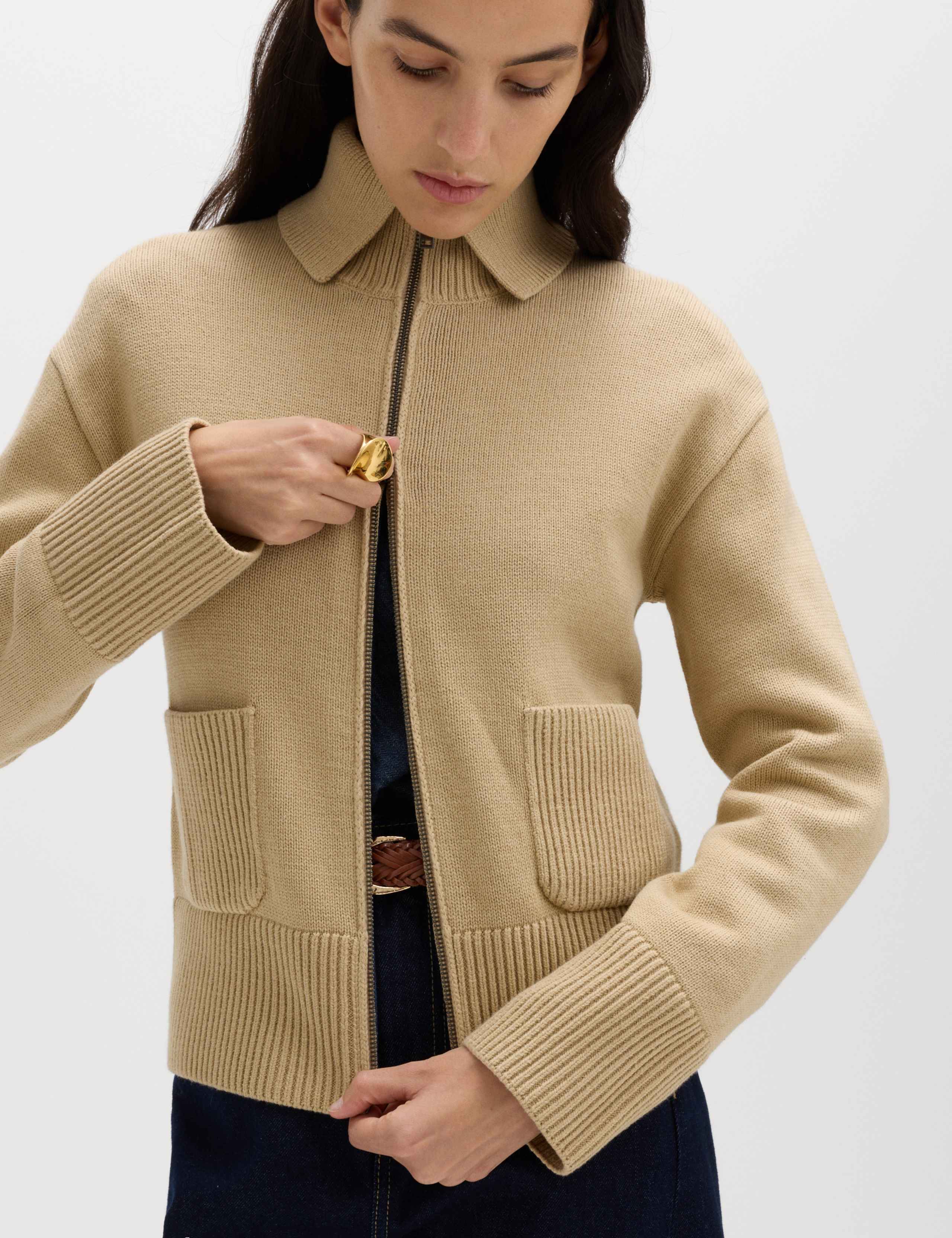 Cotton Rich Pocket Detail Collared Knitted Jacket 3 of 6