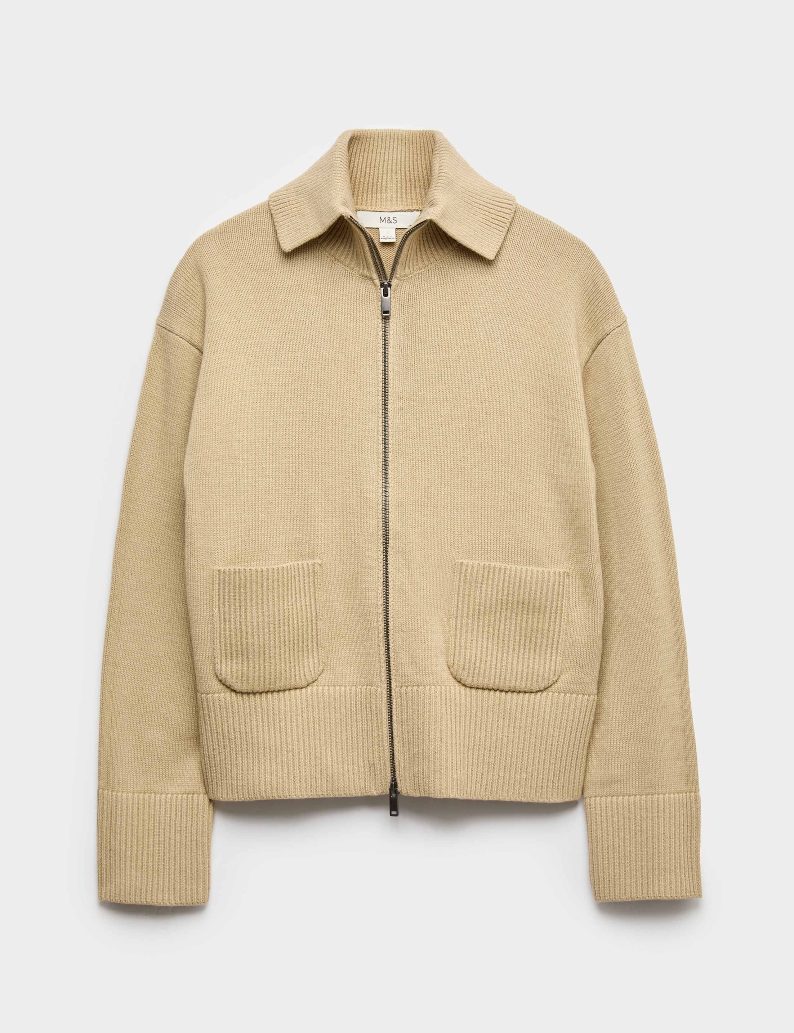 Cotton Rich Pocket Detail Collared Knitted Jacket 1 of 1