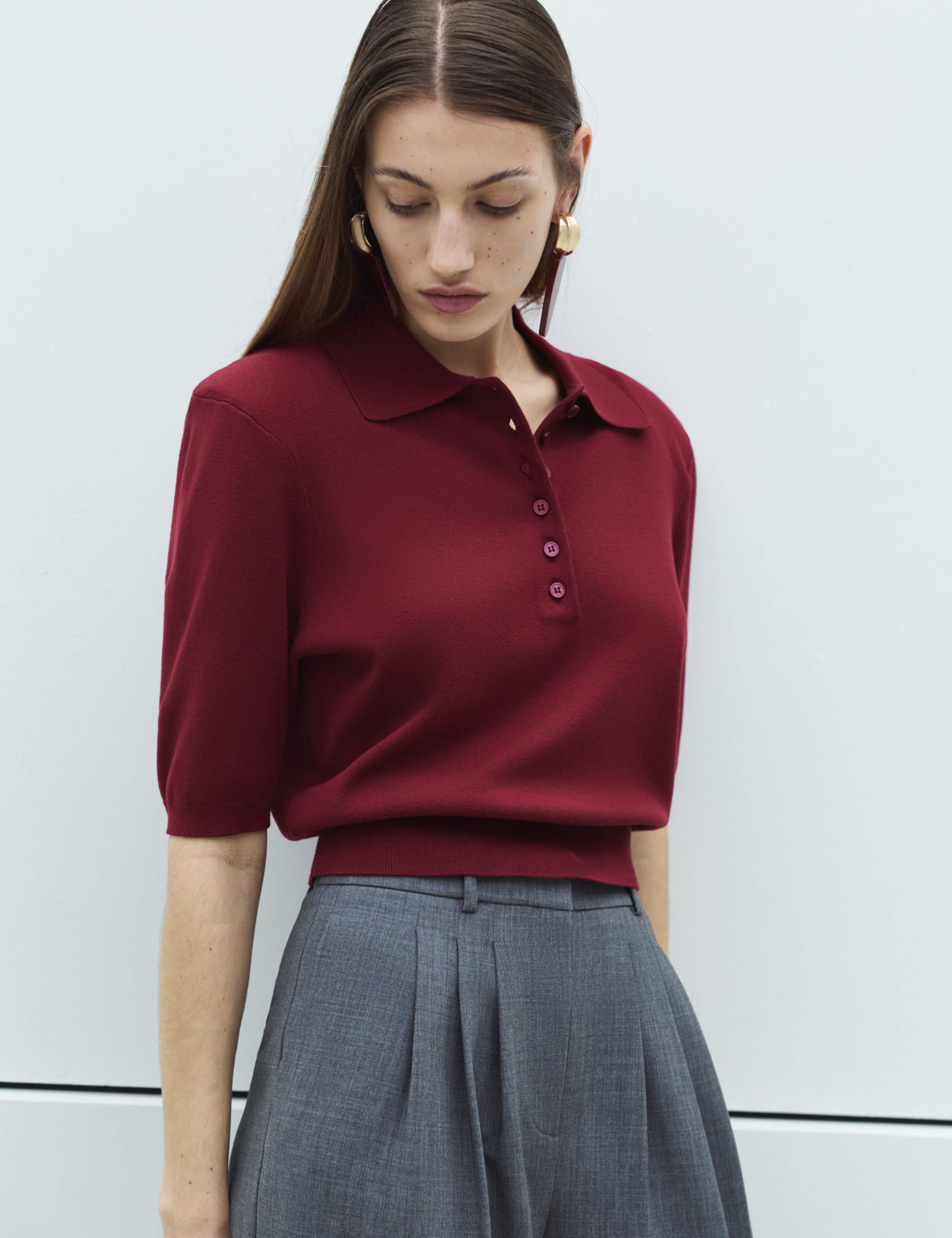 Collared Slim Fit Cropped Knitted Top 4 of 7