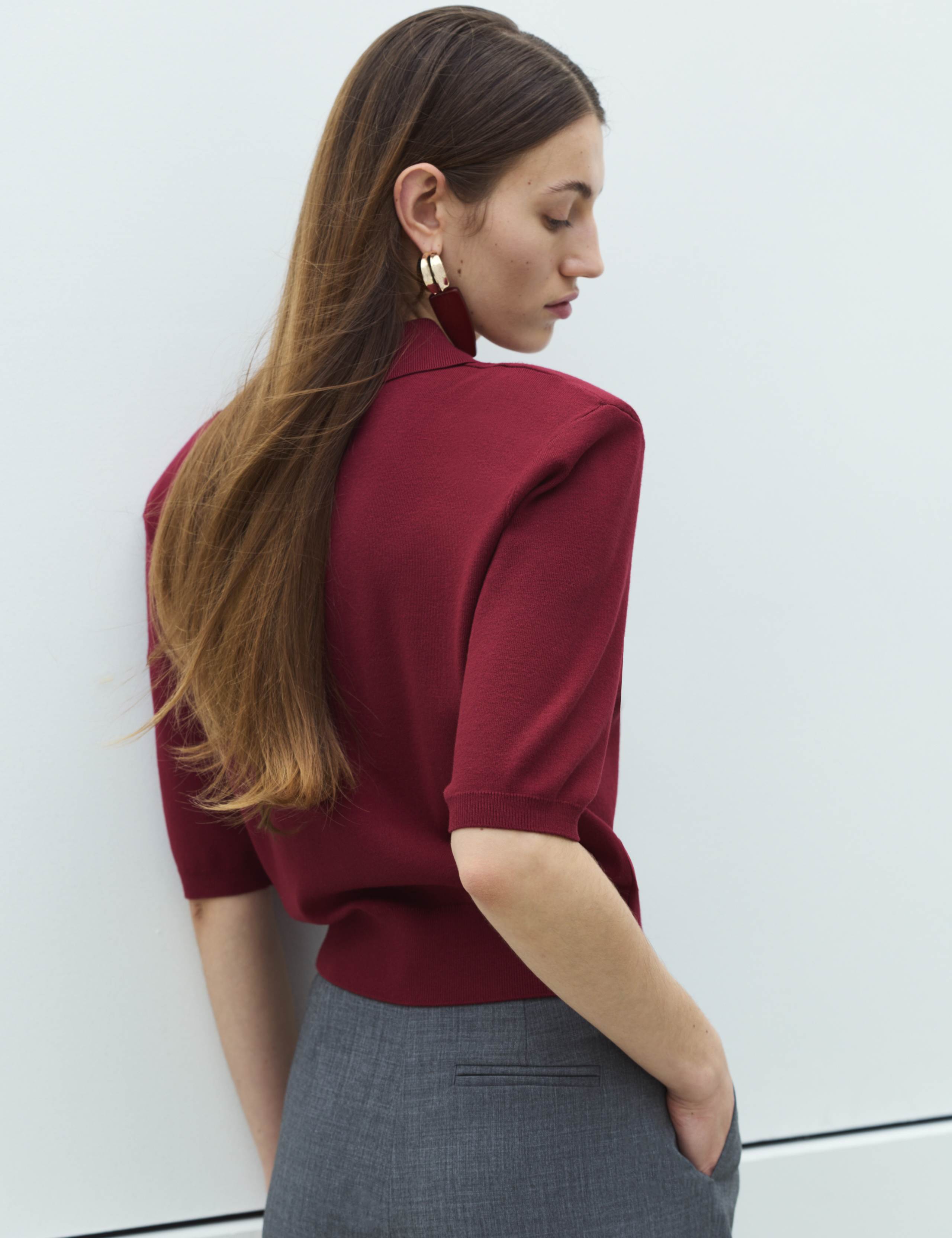 Collared Slim Fit Cropped Knitted Top 5 of 7