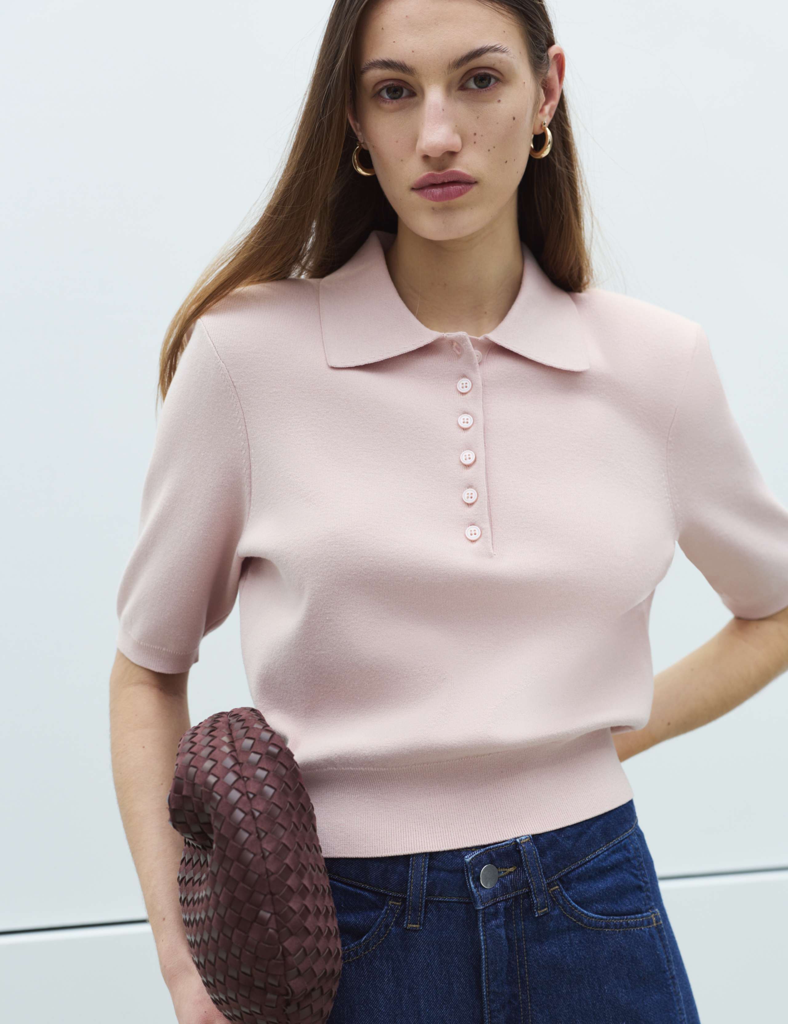 Collared Slim Fit Cropped Knitted Top 1 of 7