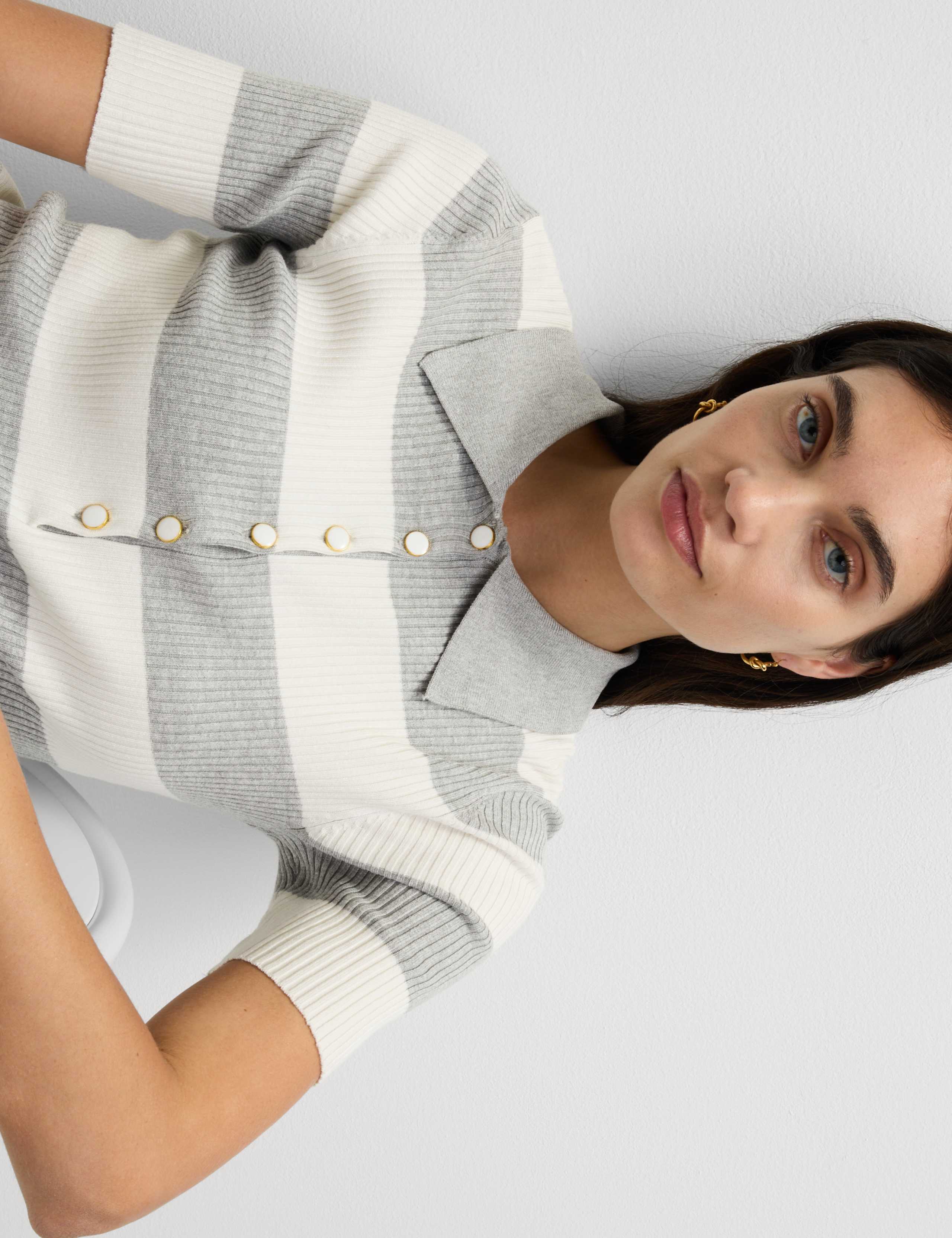 Soft Touch Striped Collared Knitted Top 3 of 7
