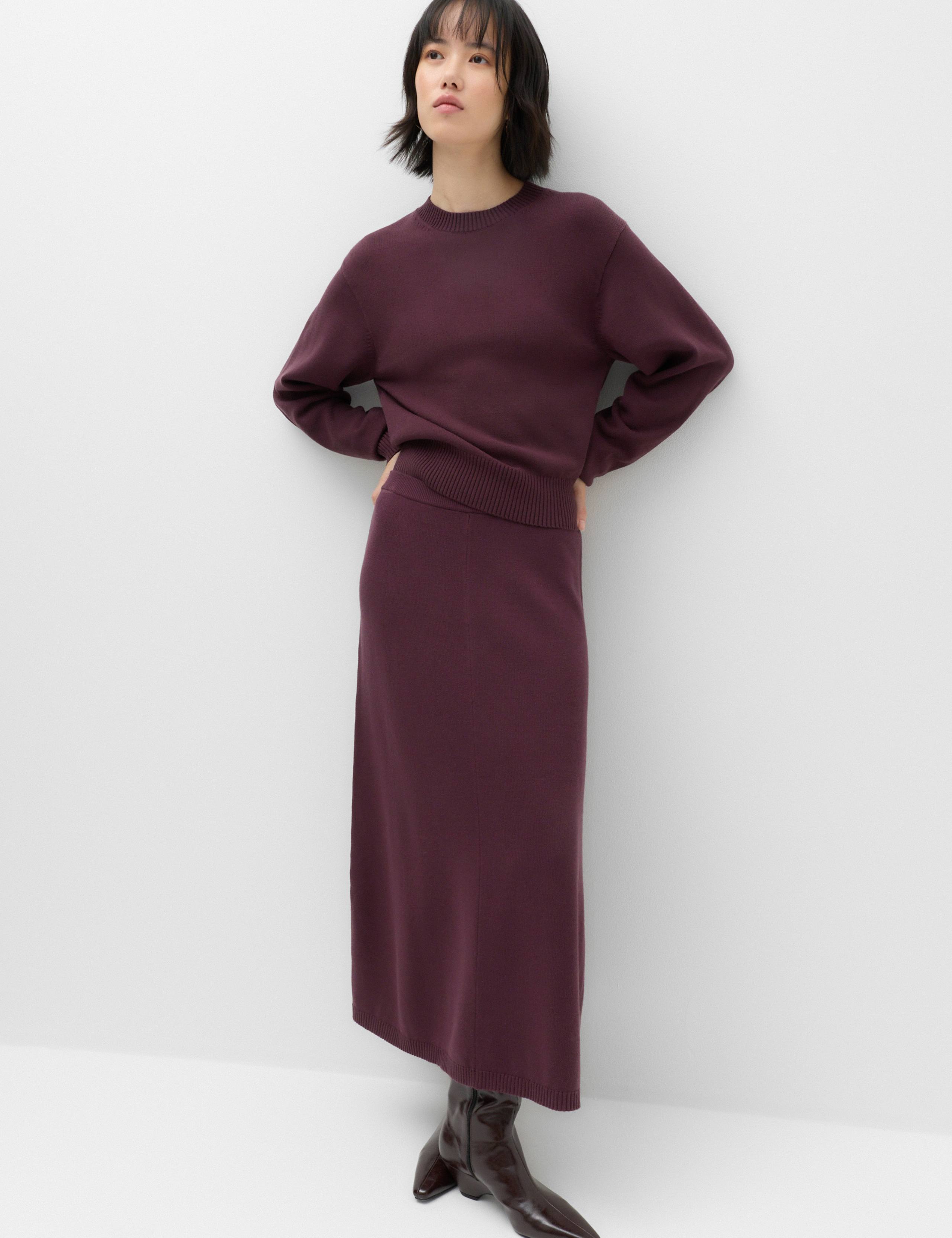 High Waisted Knitted Midi A Line Skirt 6 of 7