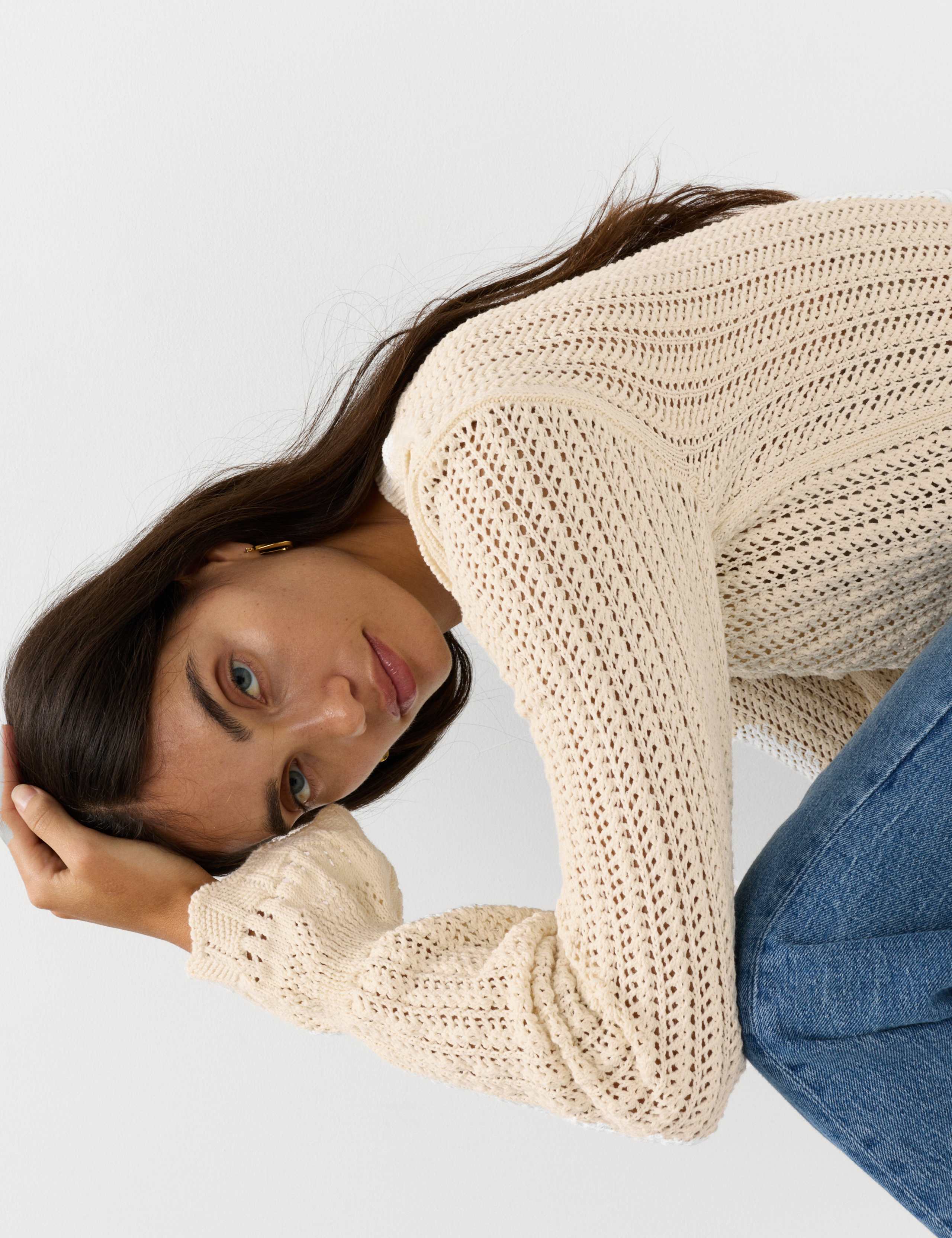 Cotton Blend Textured Frill Detail Jumper 3 of 4