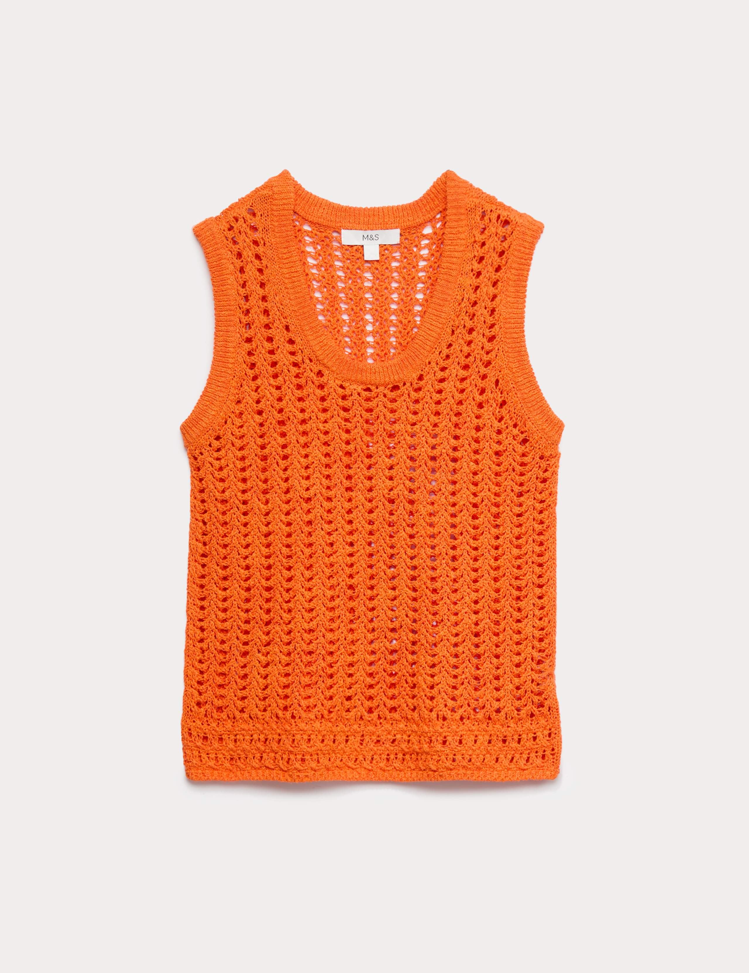Cotton Rich Crochet-Style Scoop Neck Knitted Vest 2 of 5