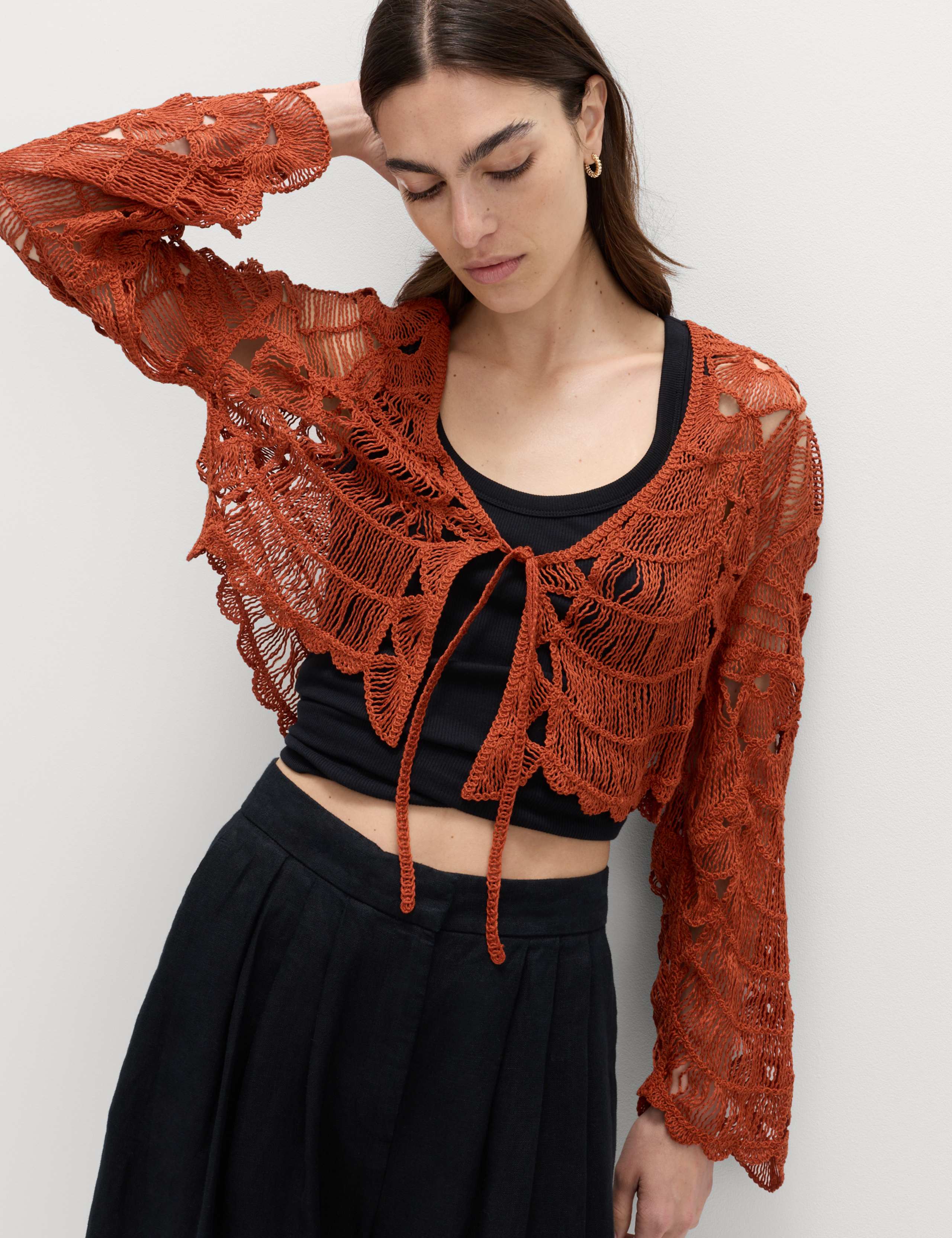 Textured V-Neck Tie Front Cardigan 1 of 5