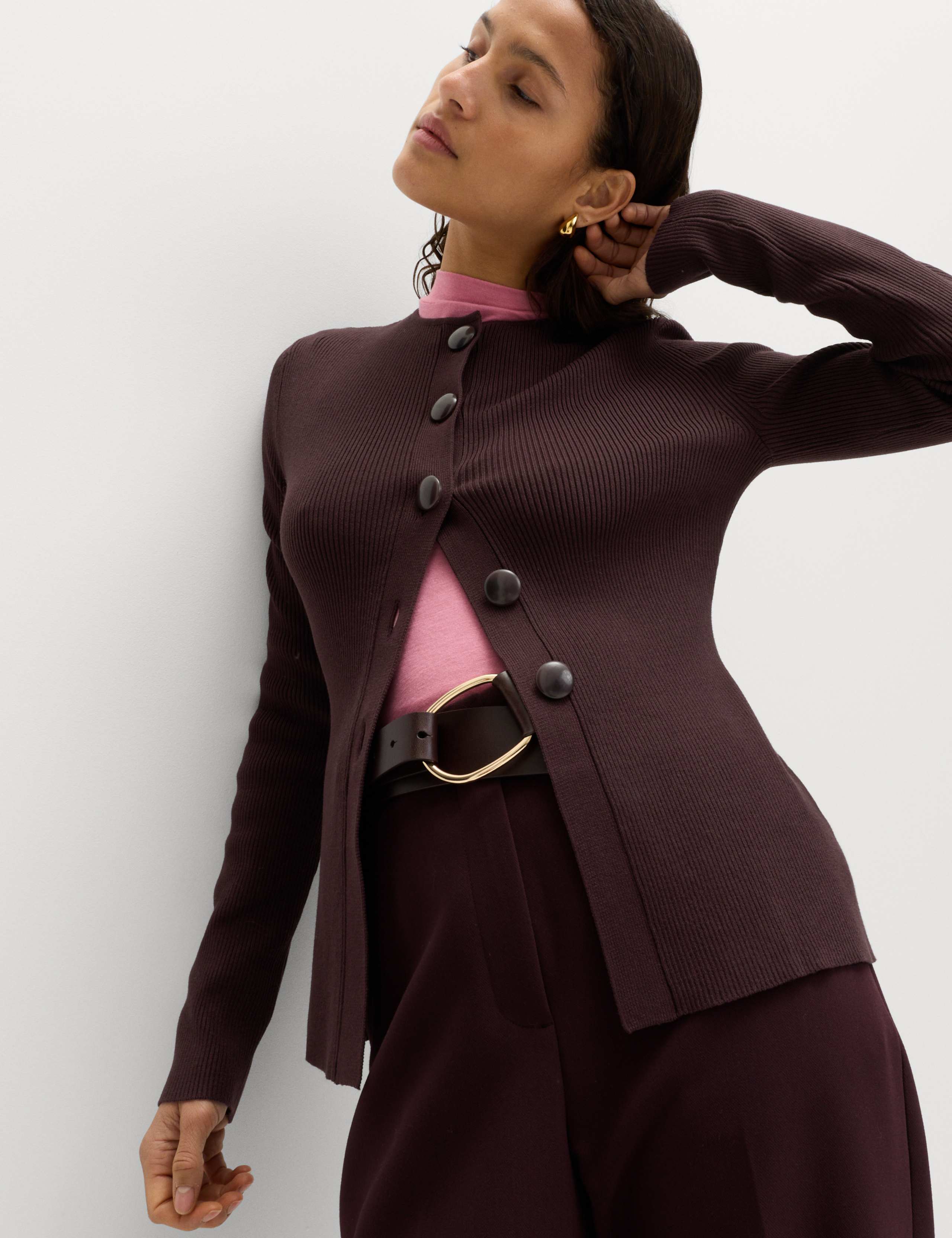 Ribbed Crew Neck Slim Fit Cardigan 3 of 6