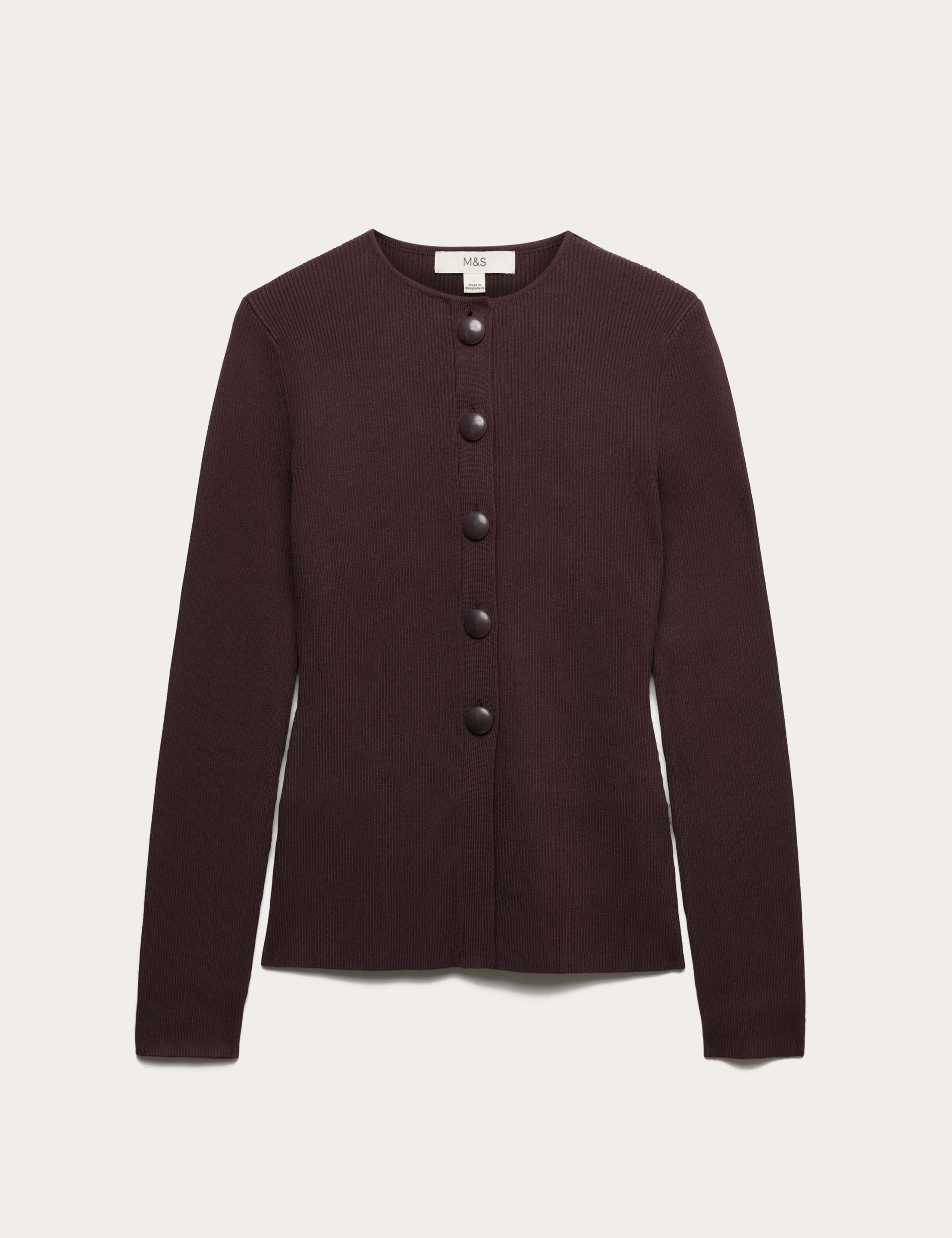 Ribbed Crew Neck Slim Fit Cardigan 1 of 1