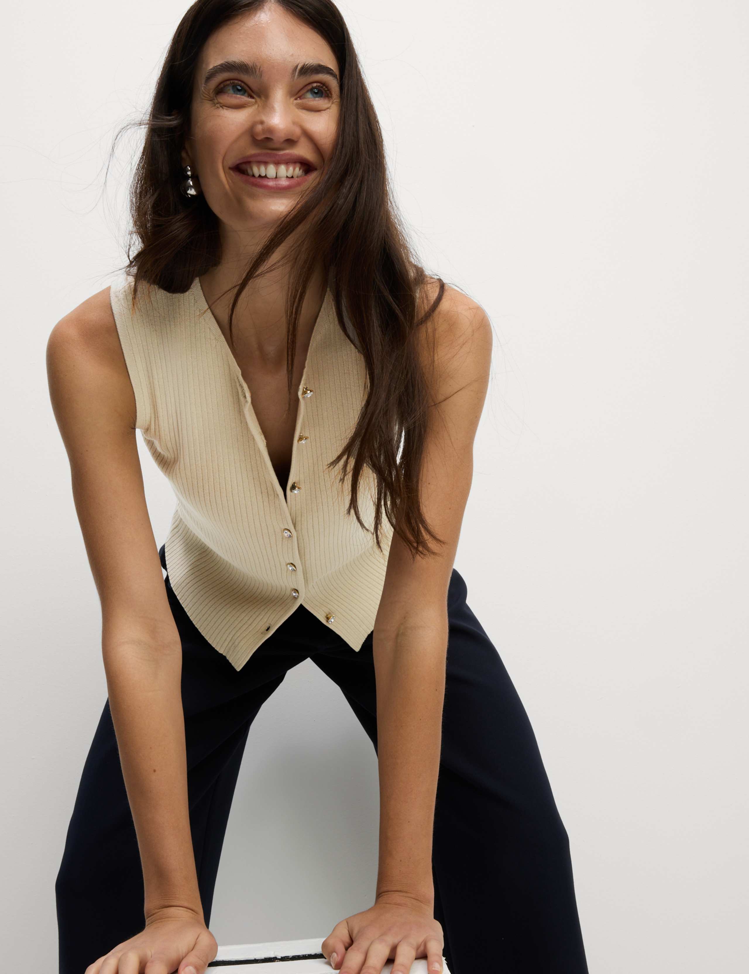 Textured Crew Neck Button Through Waistcoat 4 of 7