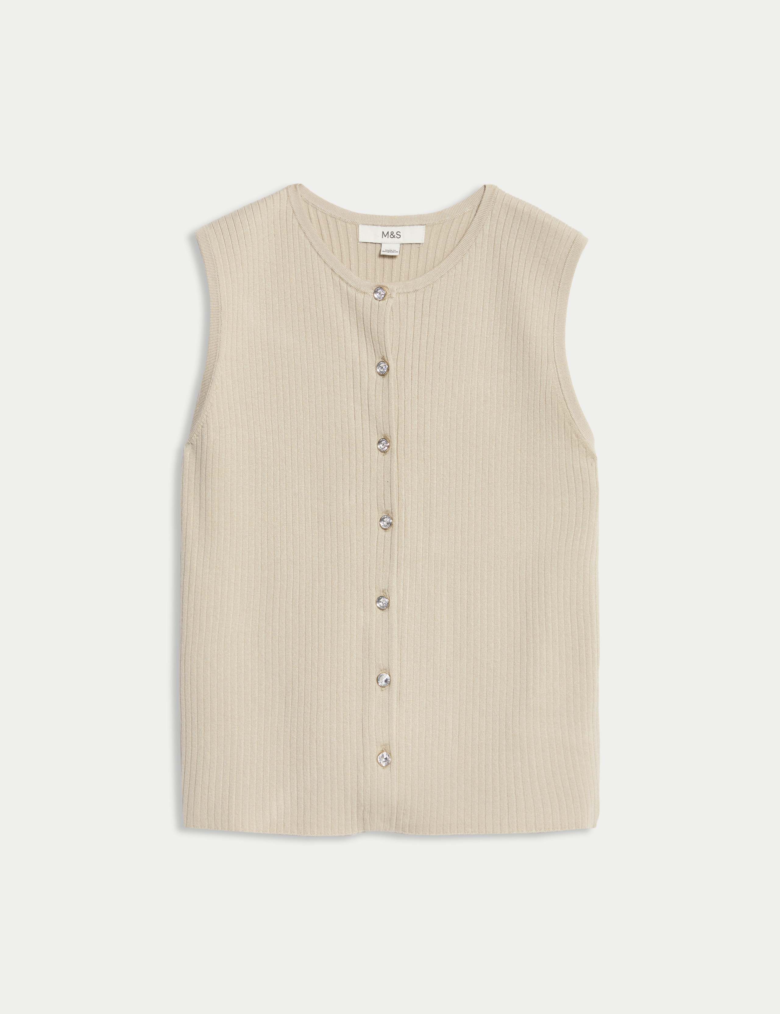 Textured Crew Neck Button Through Waistcoat 2 of 7