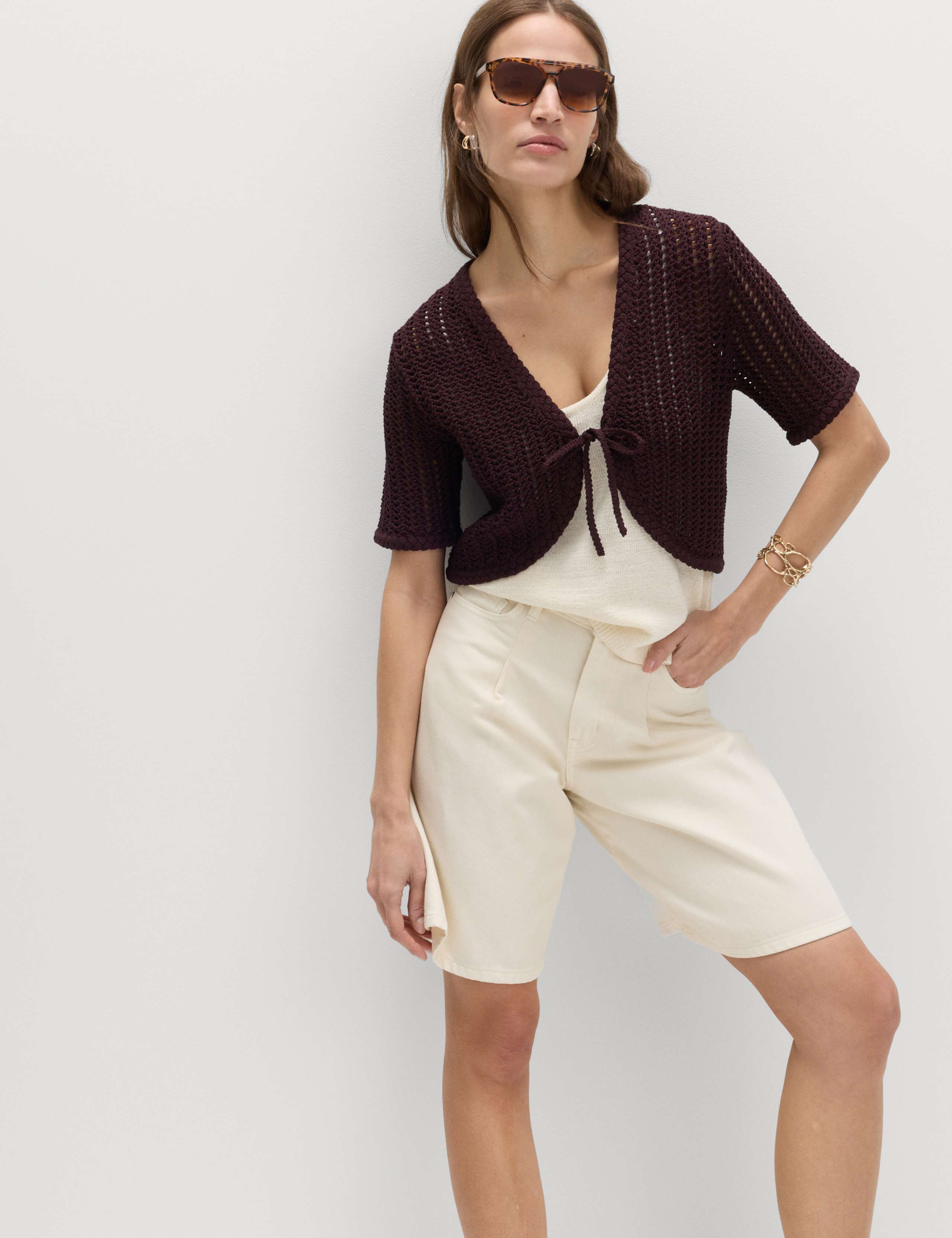 Open Stitch V-Neck Tie Fastening Cardigan 4 of 4