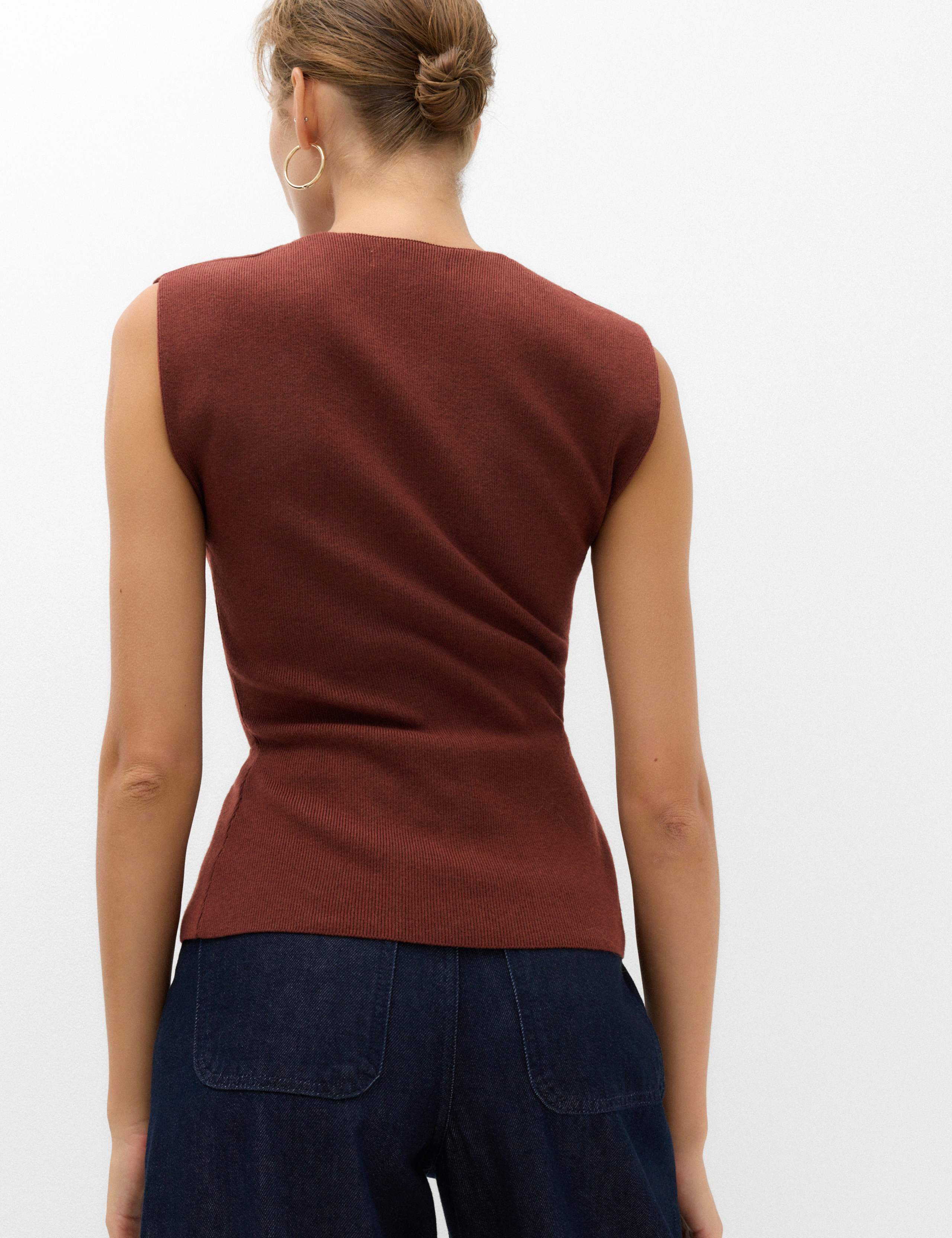Twist Front V Neck Knitted Top with Wool 3 of 5
