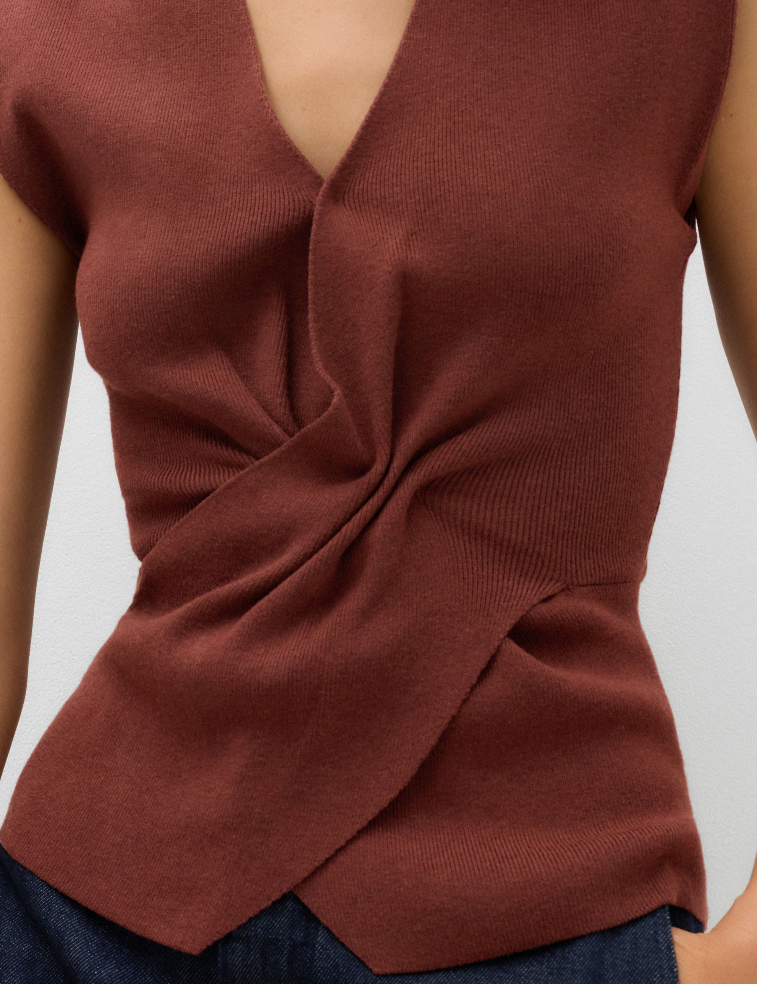 Twist Front V Neck Knitted Top with Wool 5 of 5
