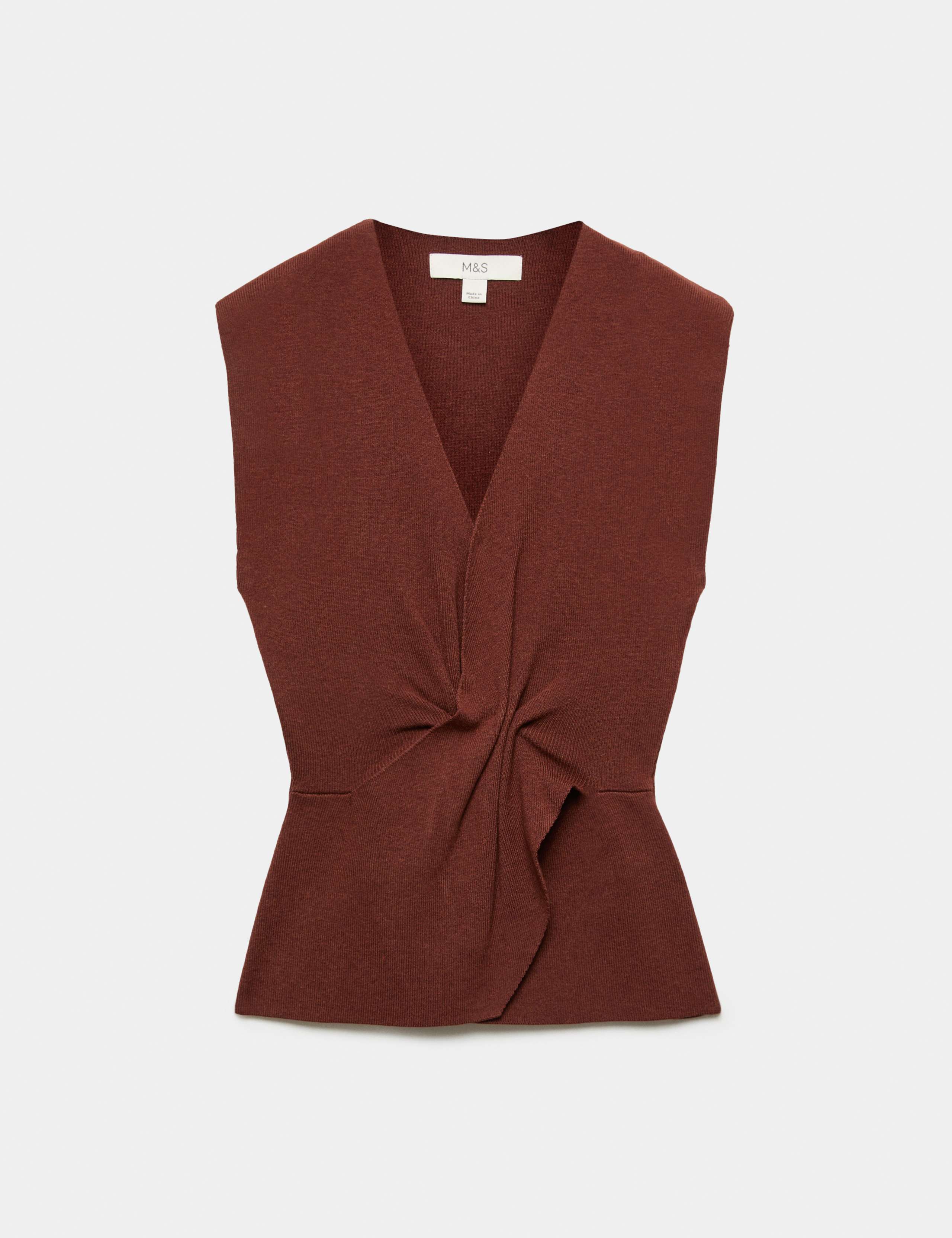 Twist Front V Neck Knitted Top with Wool 2 of 5