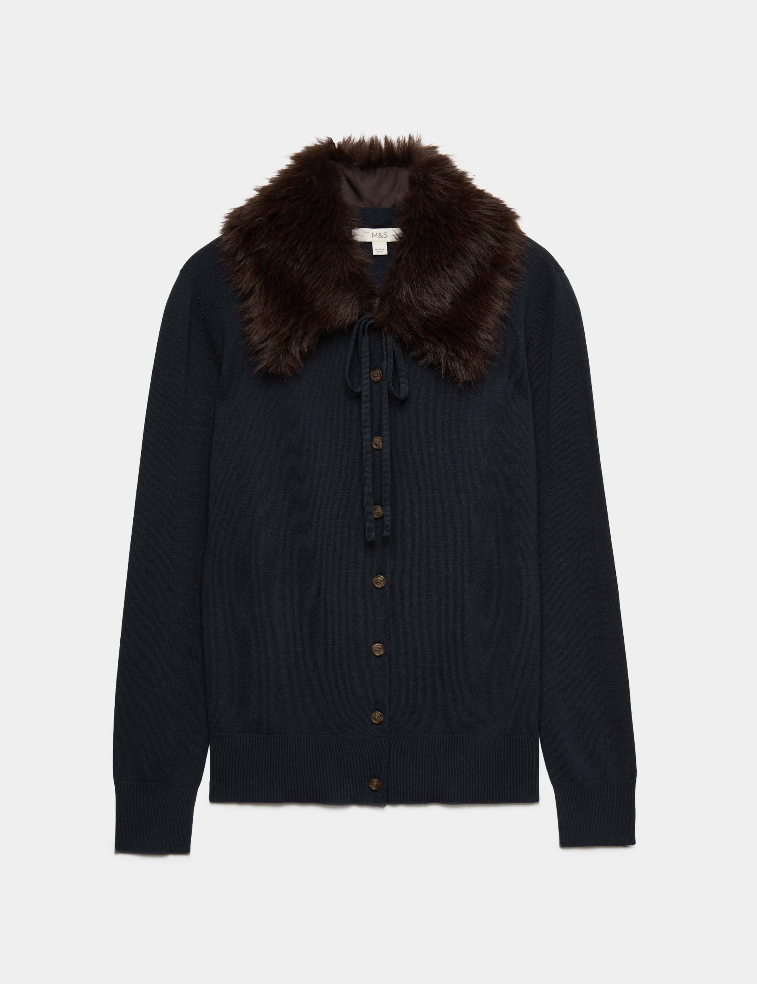 Faux Fur Collar Button Front Cardigan 2 of 5