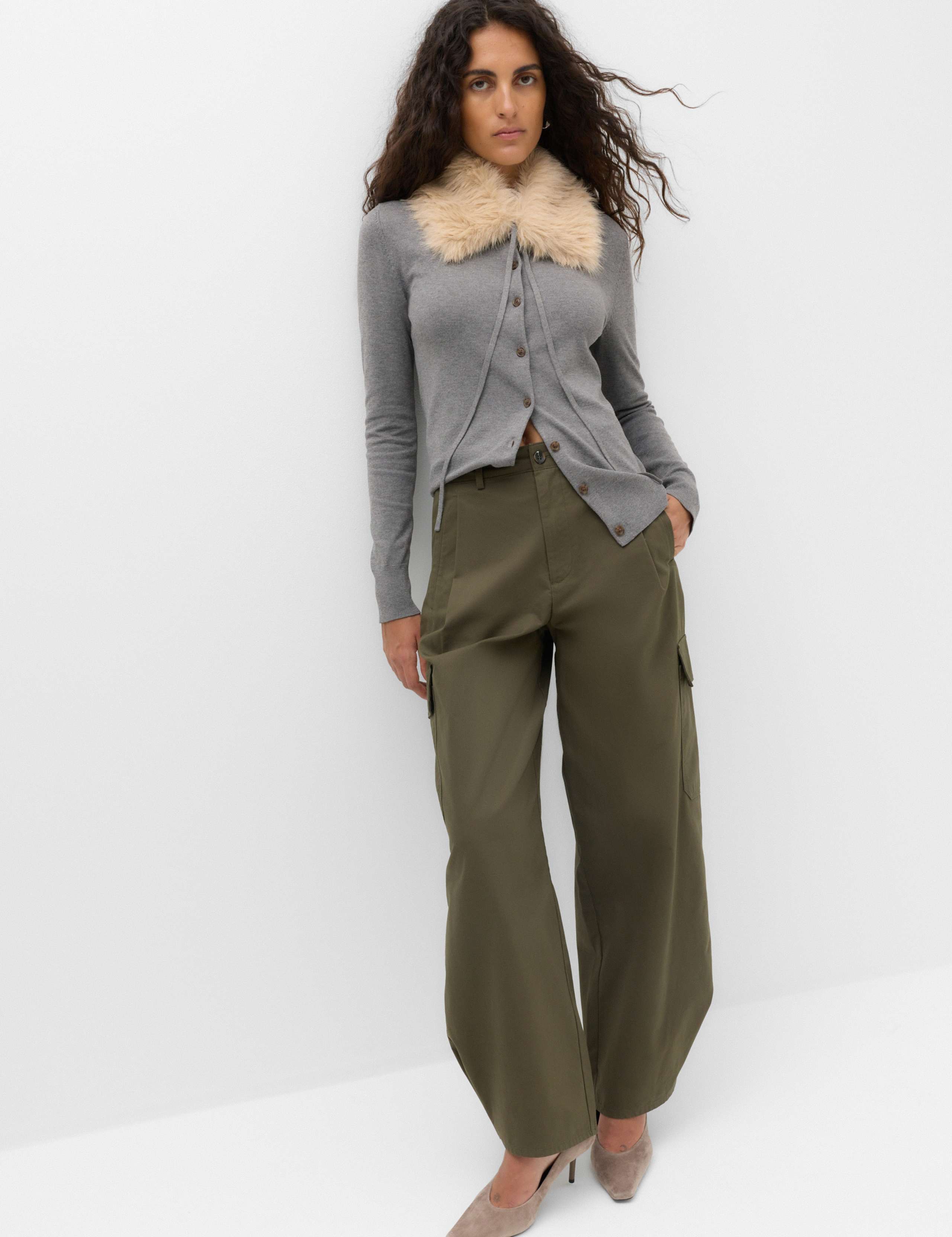 Faux Fur Collar Button Front Cardigan 4 of 7