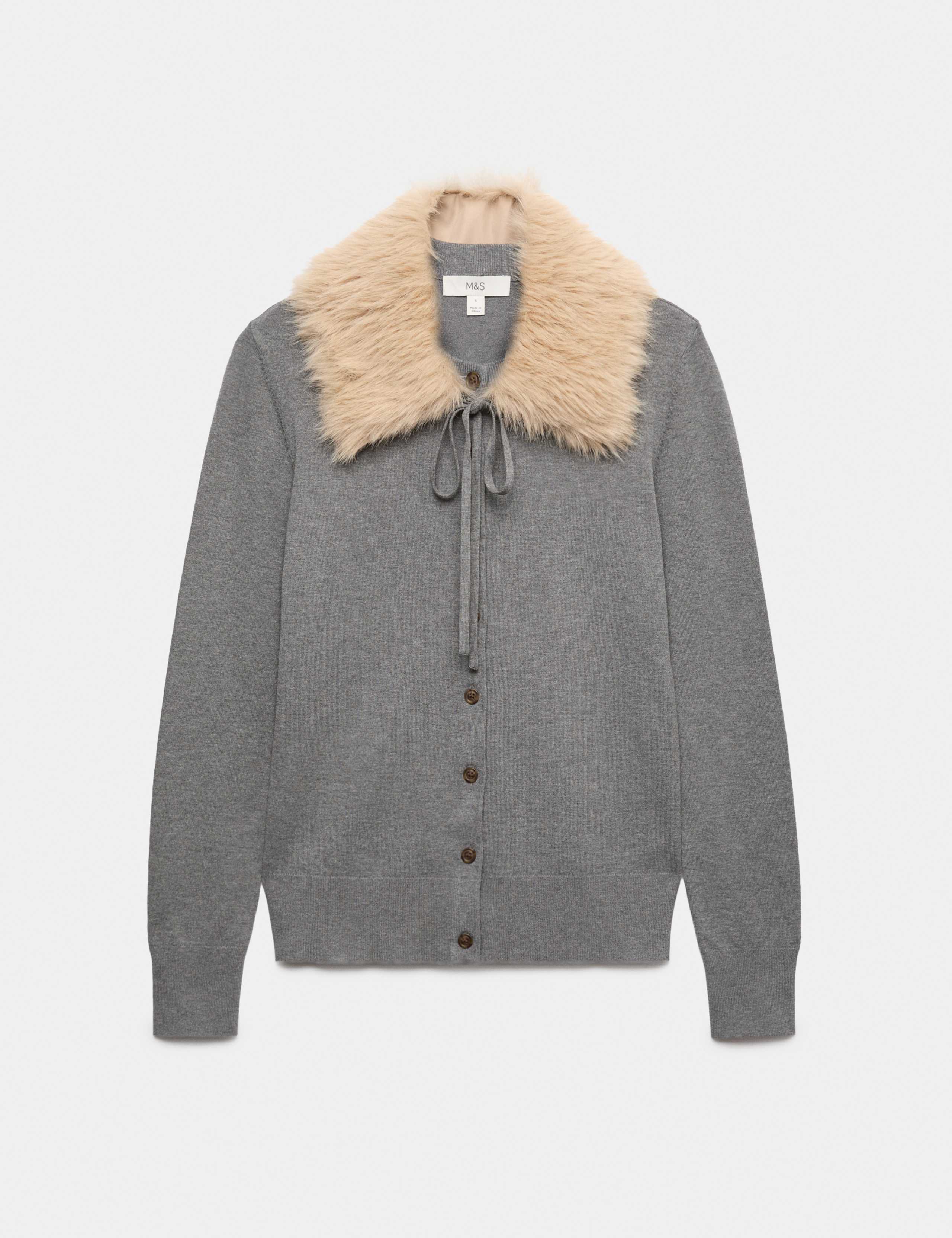 Faux Fur Collar Button Front Cardigan 2 of 7