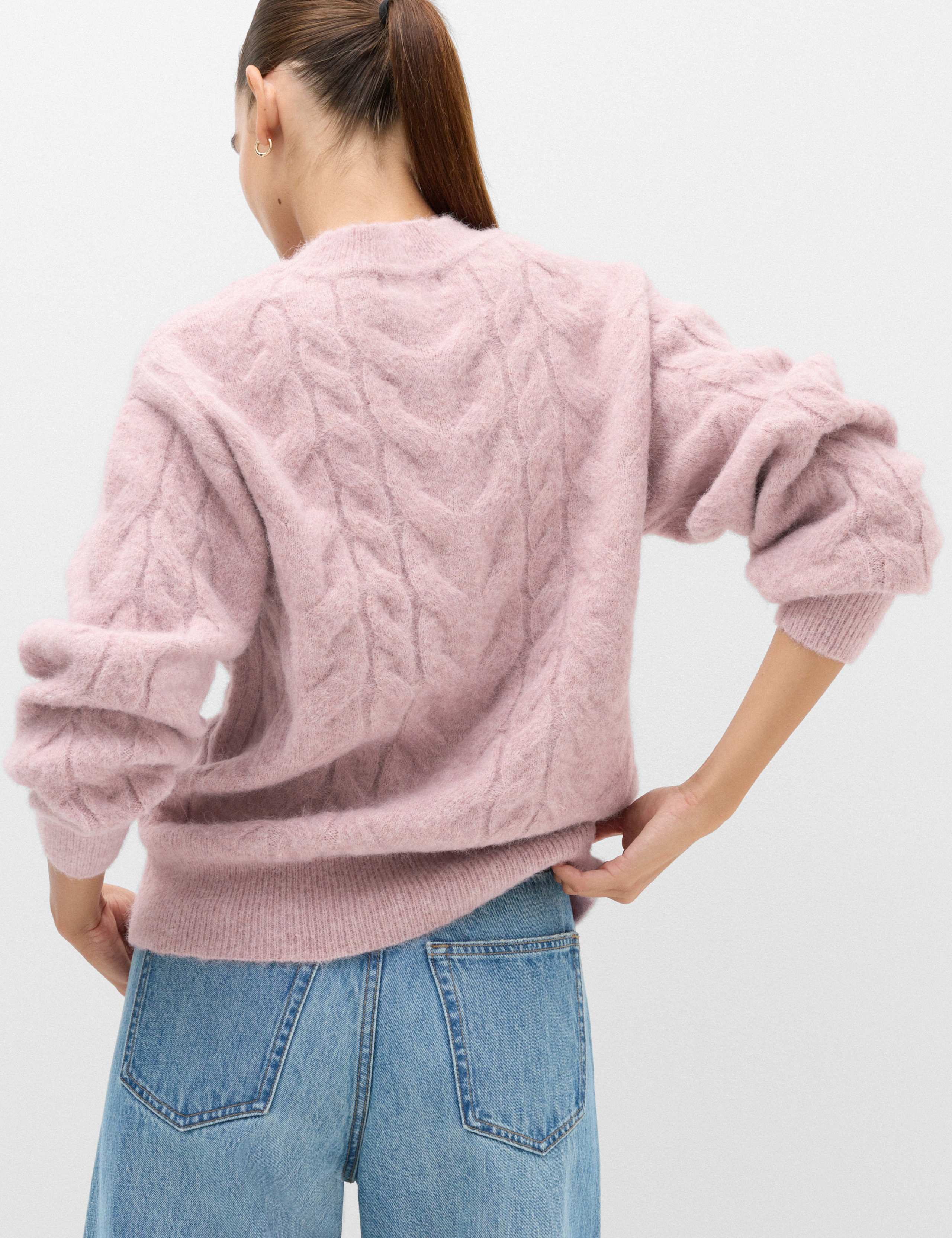 Cable Knit Crew Neck Jumper With Wool 3 of 5