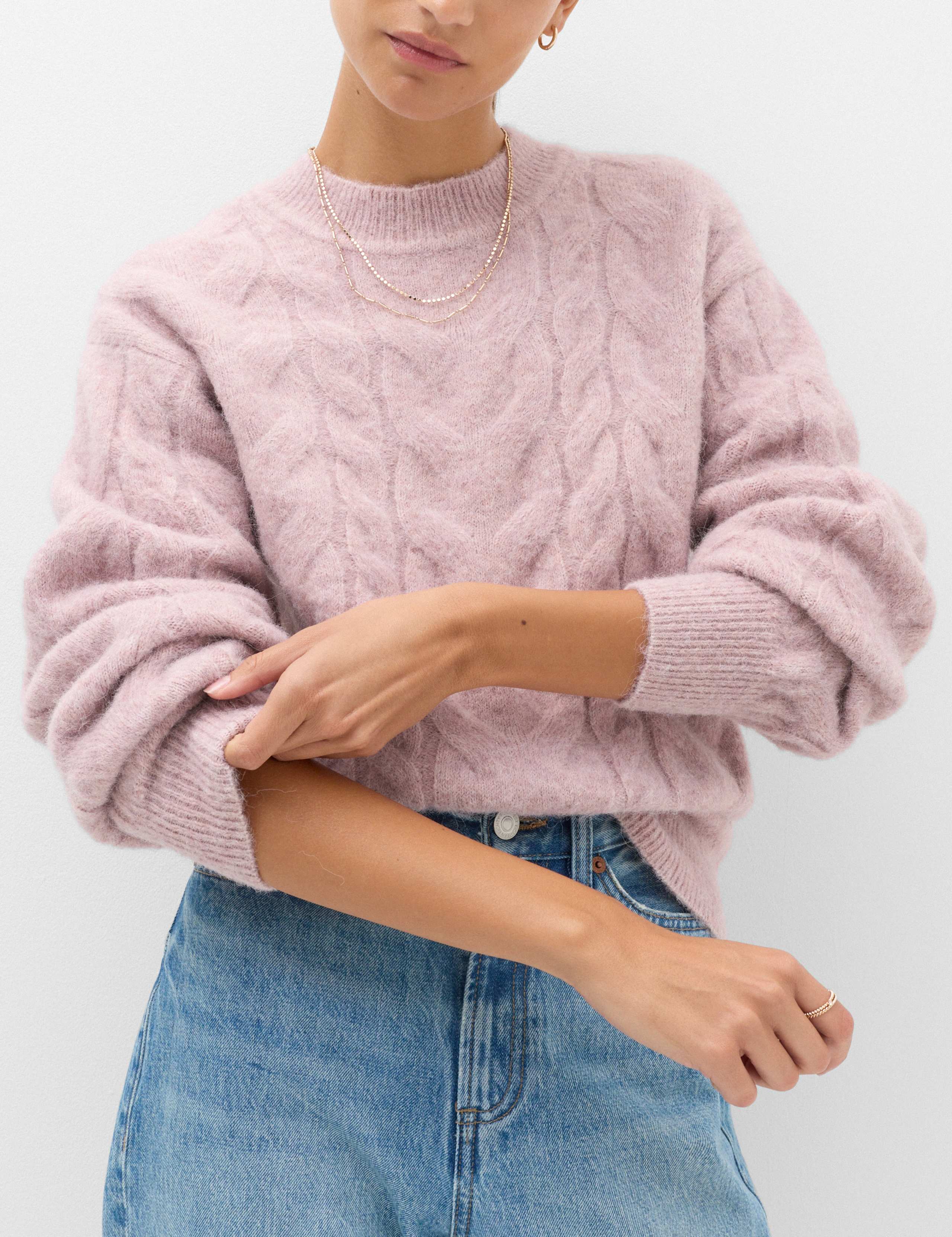 Cable Knit Crew Neck Jumper With Wool 4 of 5