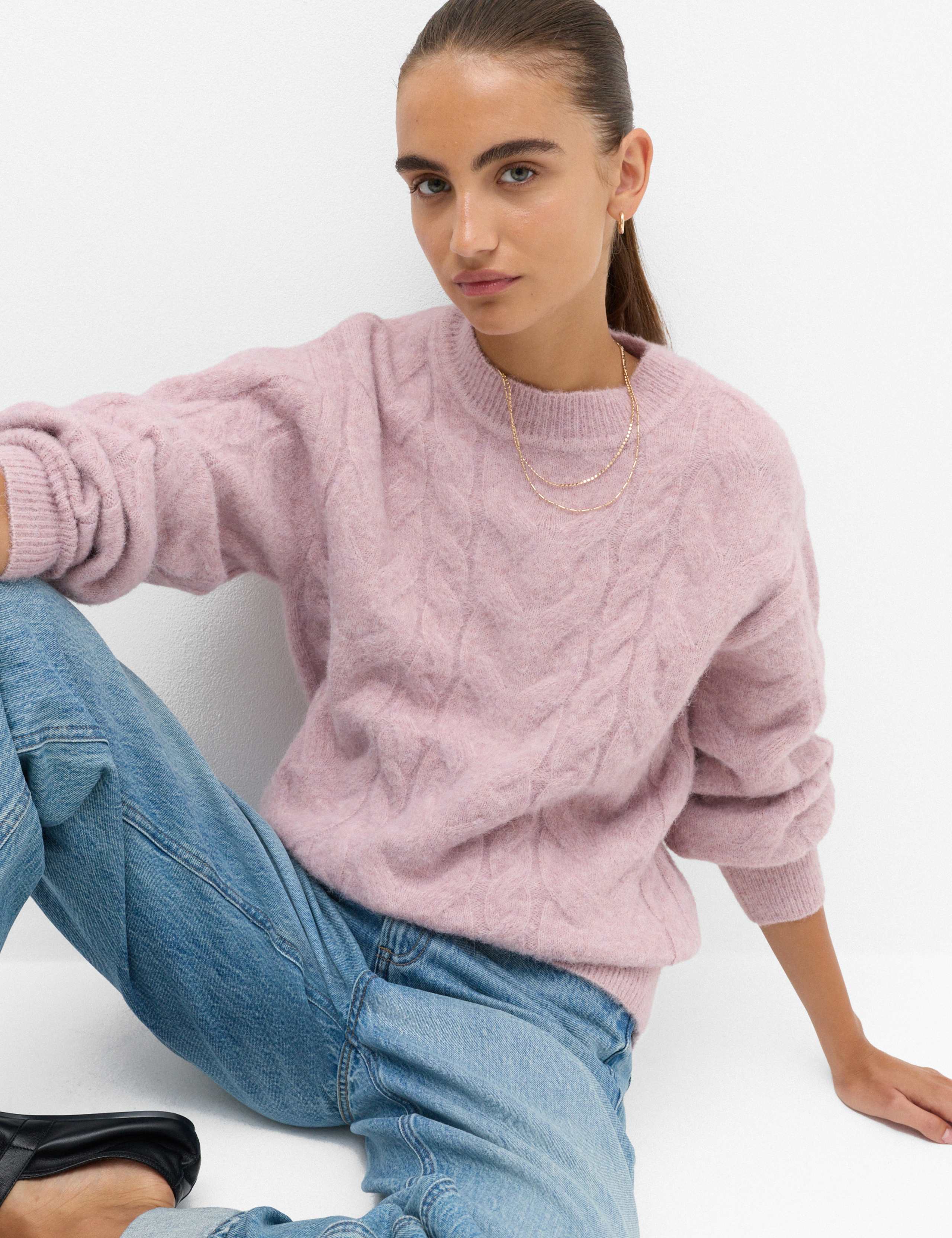 Cable Knit Crew Neck Jumper With Wool 5 of 5