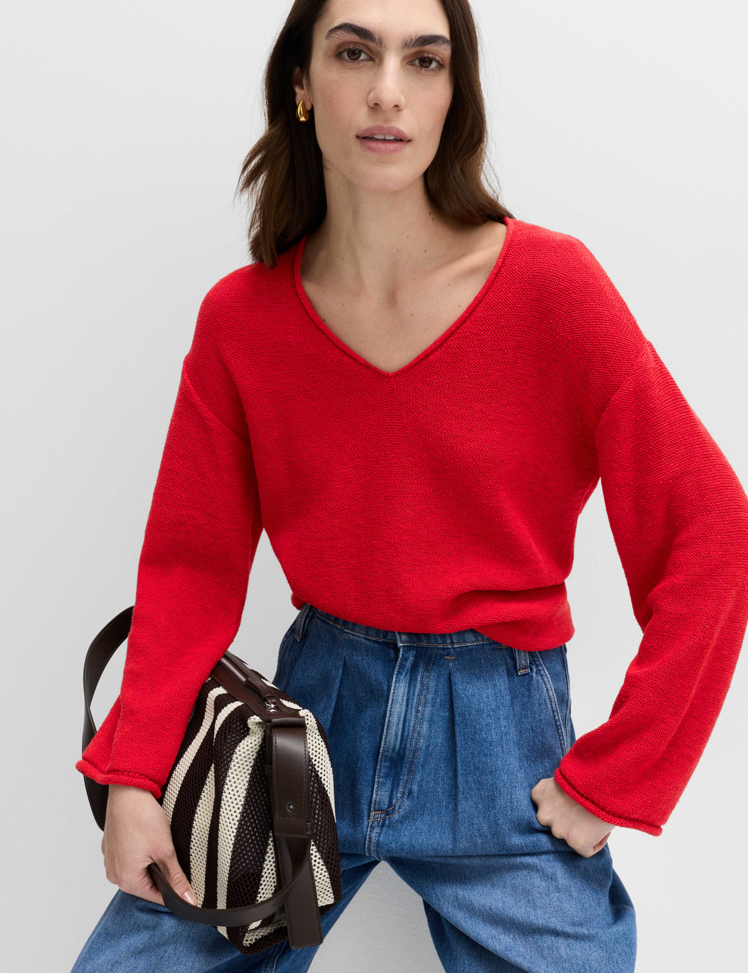 Cotton Blend V-Neck Slim Fit Jumper 1 of 5