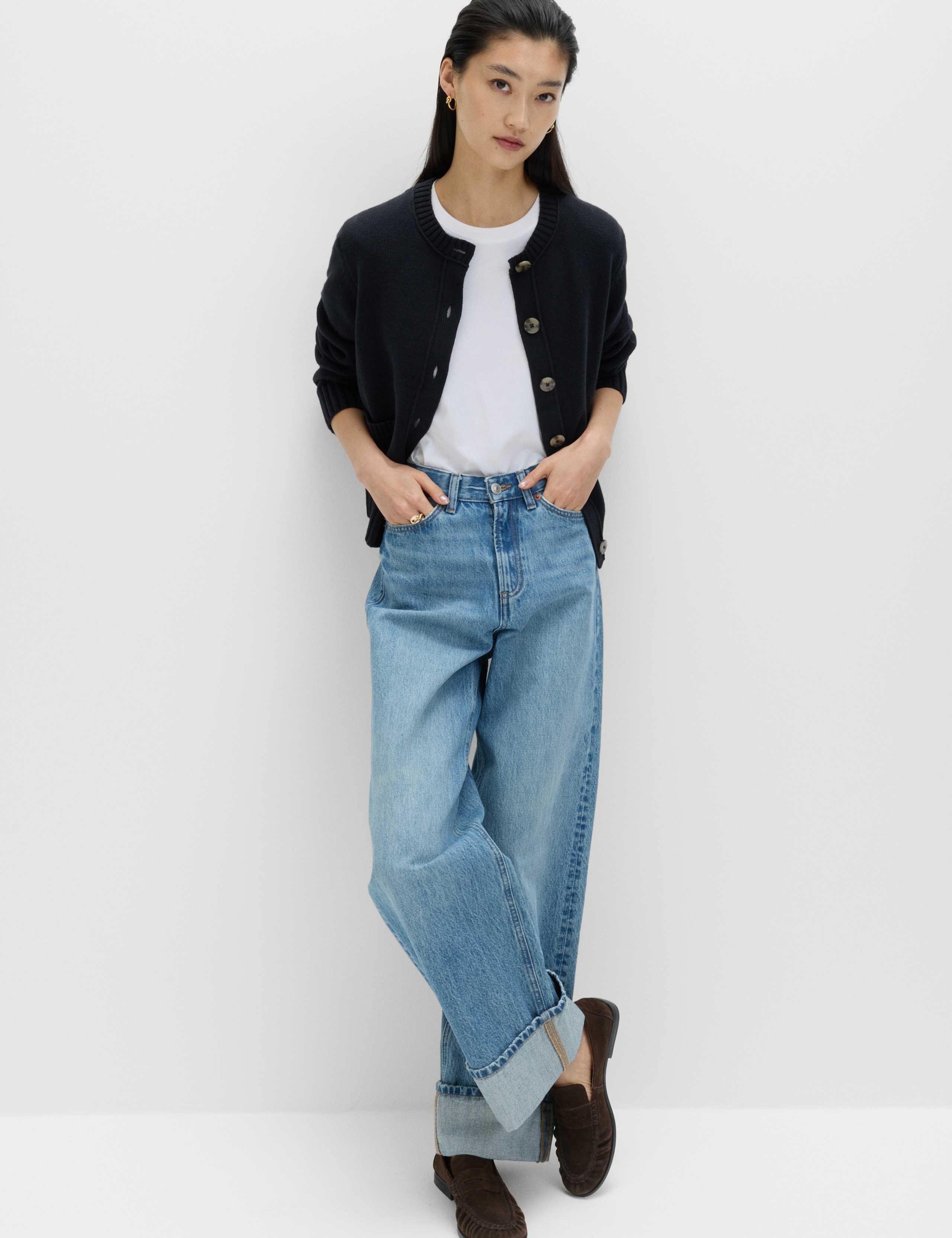 Cotton Rich Crew Neck Button Front Cardigan 1 of 6