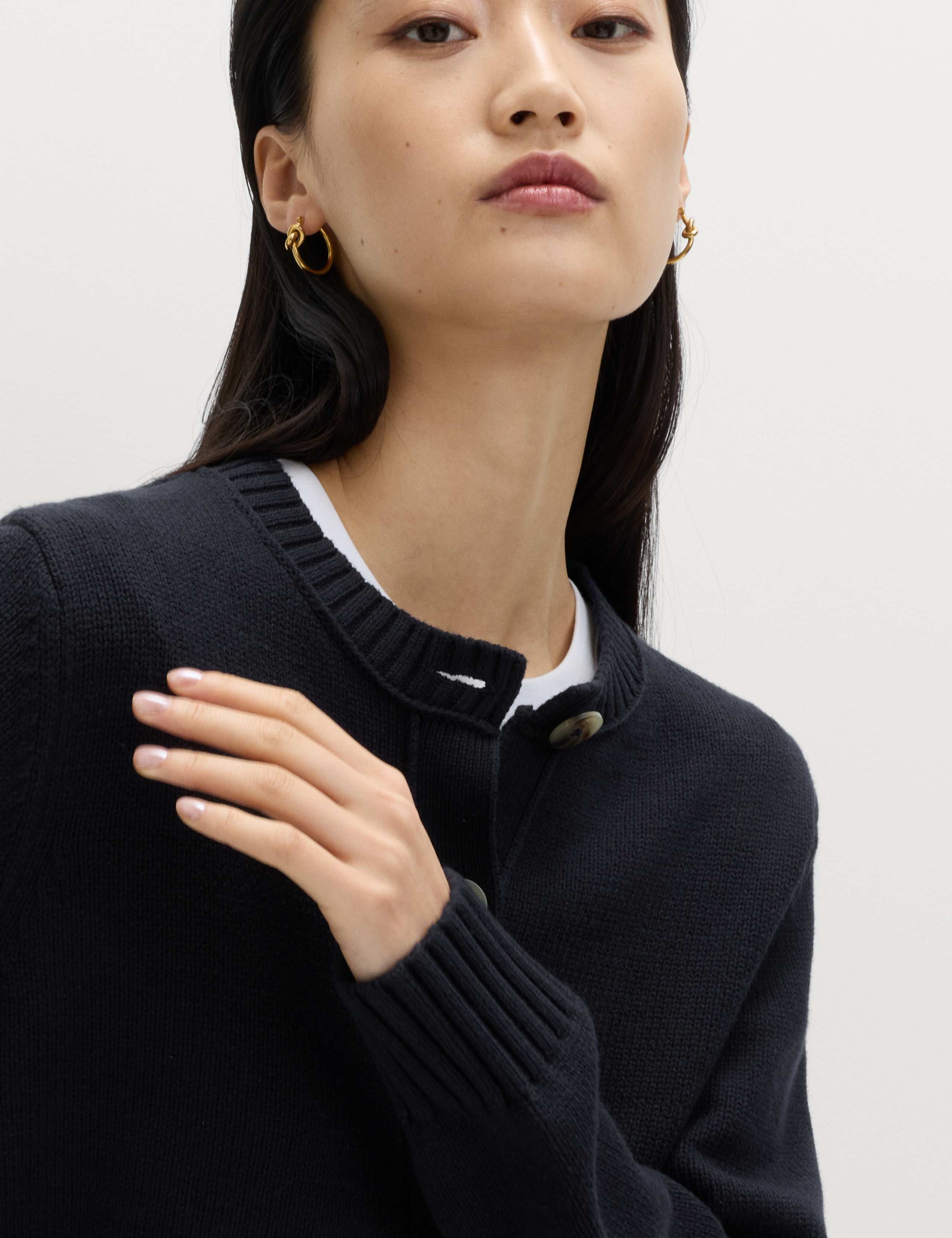 Cotton Rich Crew Neck Button Front Cardigan 4 of 6